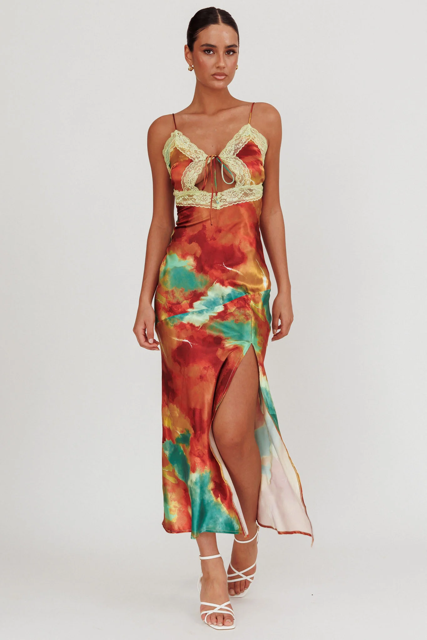 Saga Bust Keyhole Satin Maxi Dress Green - Image 6