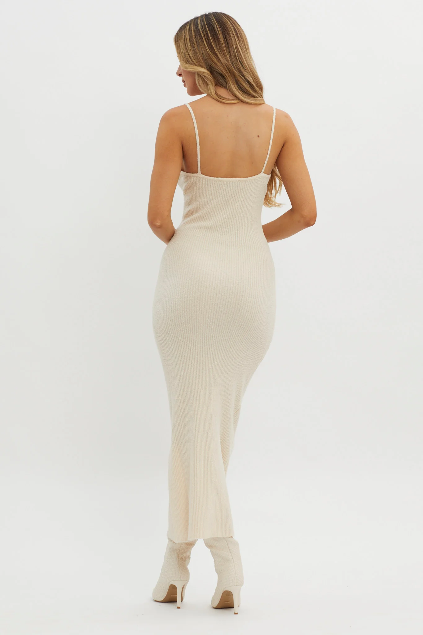Sai Ribbed Knit Midi Dress Ivory - Image 2