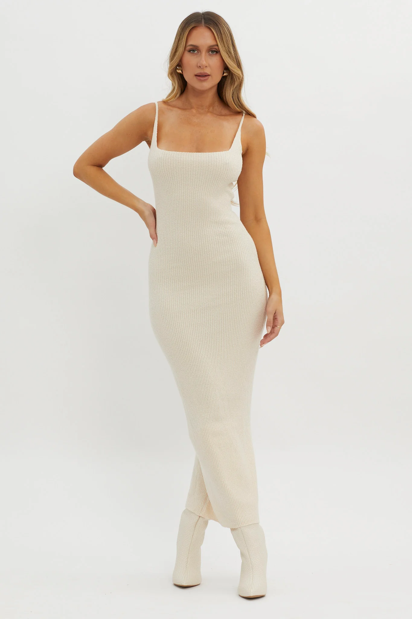 Sai Ribbed Knit Midi Dress Ivory - Image 5