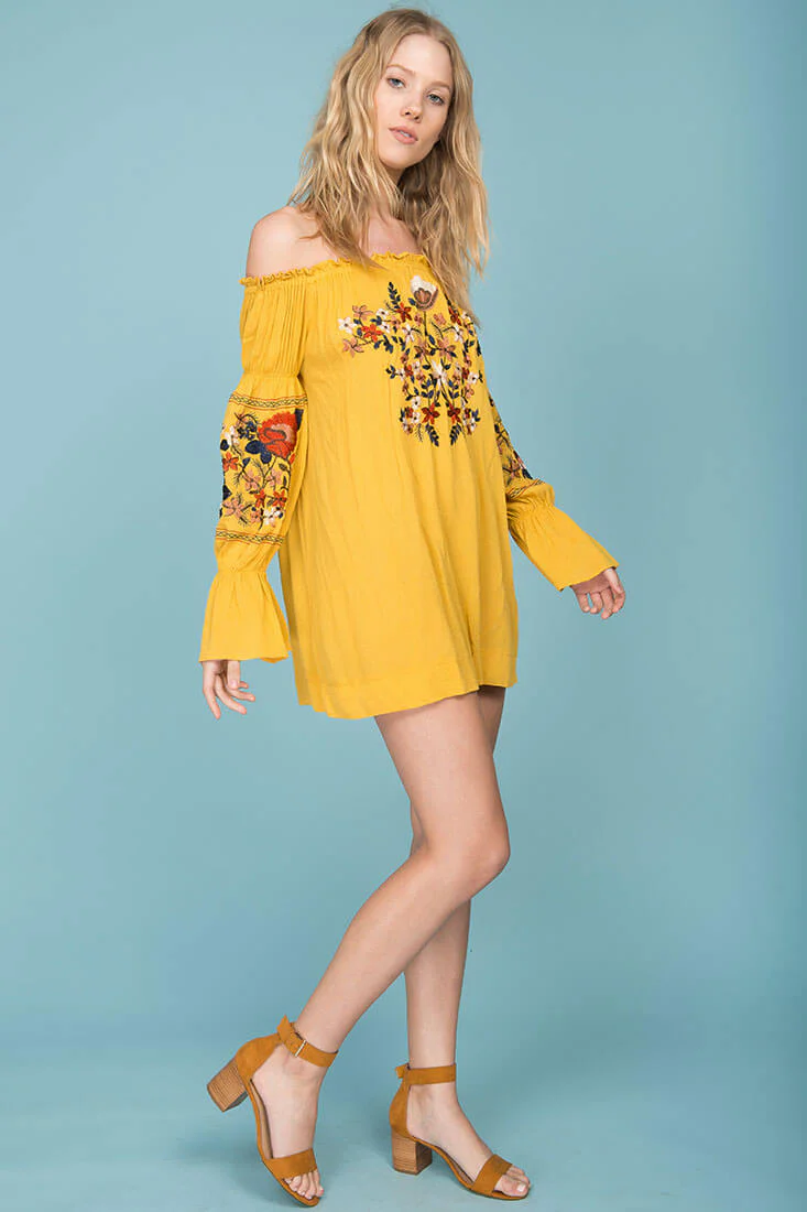 Saige Floral Day Dress Yellow Mustard - Image 4