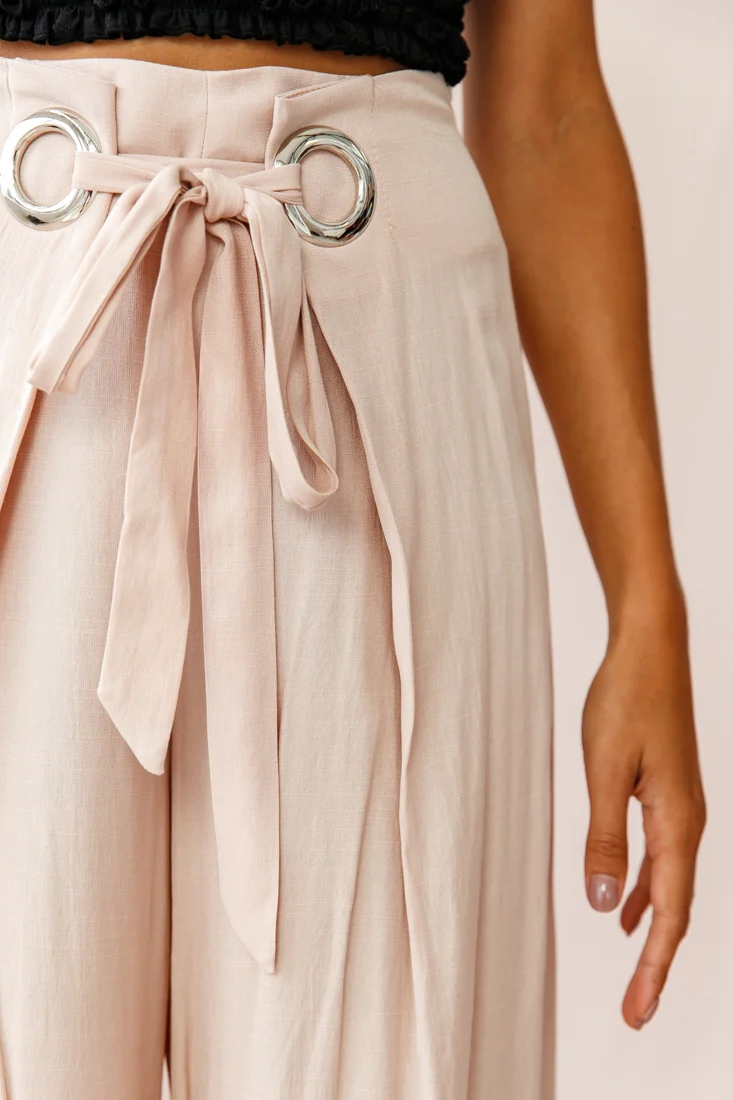 Saigon Wide Leg Eyelet Pants Mocha - Image 4