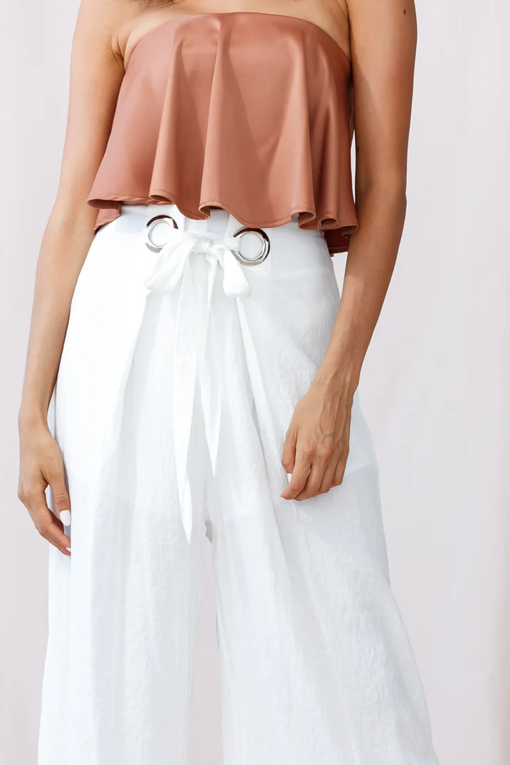 Saigon Wide Leg Eyelet Pants White - Image 4