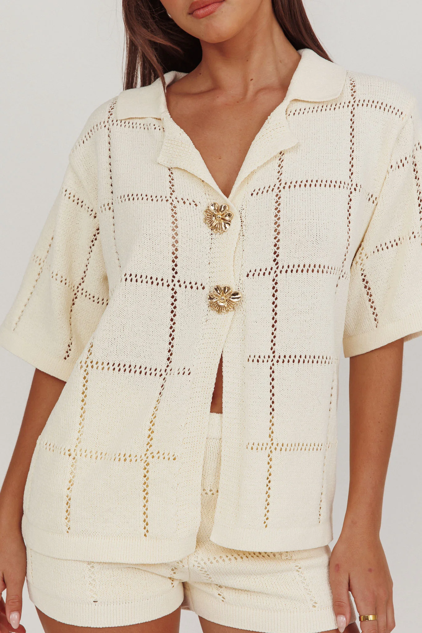 Sailor Knit Gold Button Top Cream - Image 3