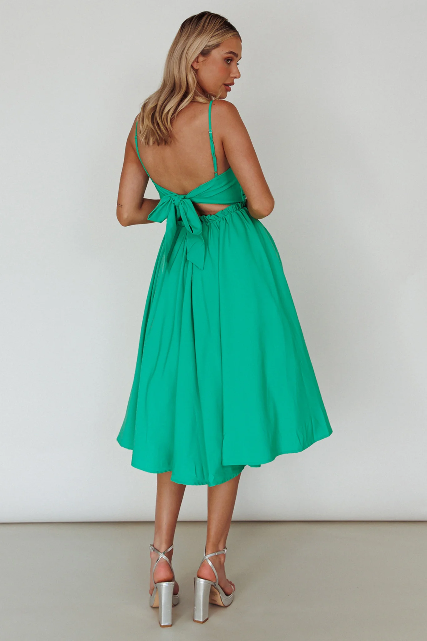 Salome Tied Back Knee Length Dress Green - Image 2