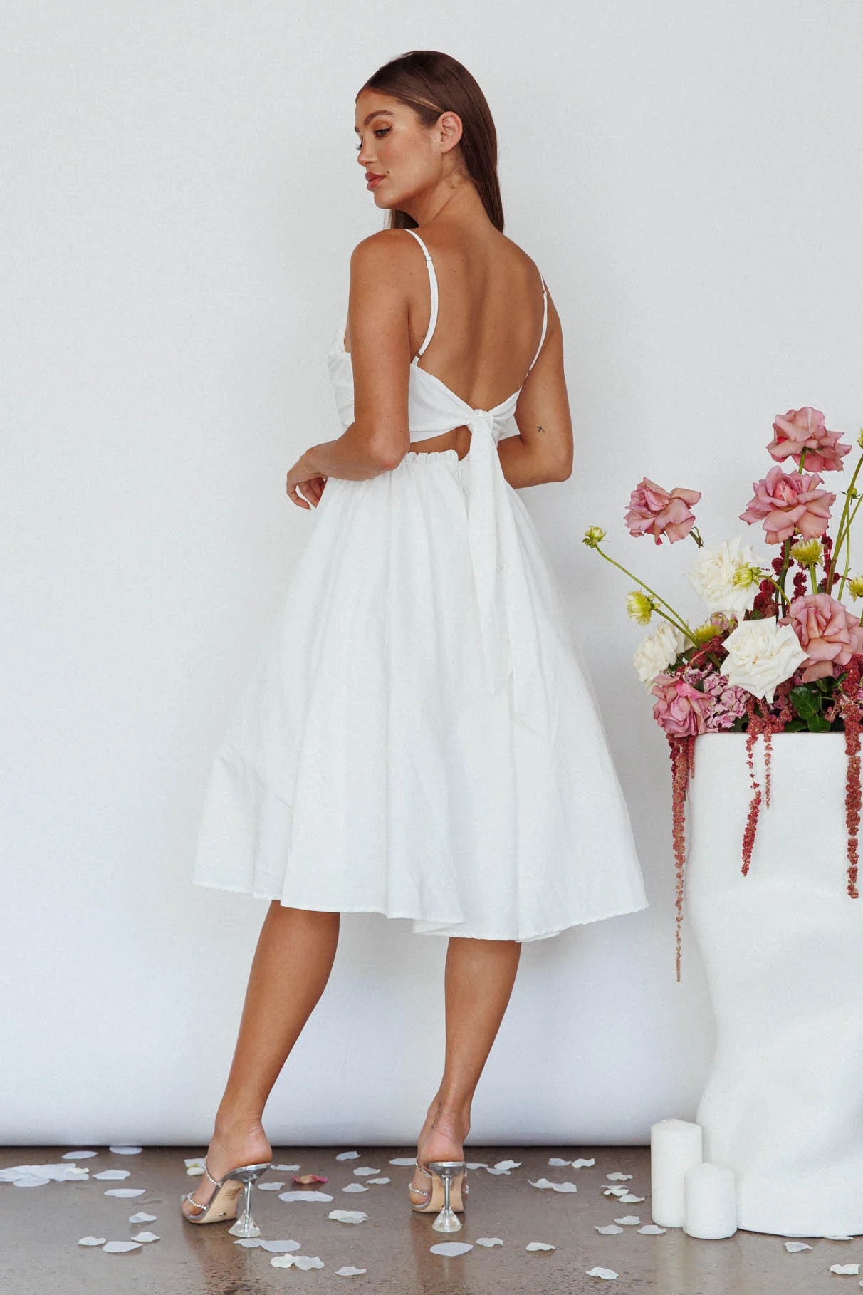 Salome Tied Back Knee Length Dress White - Image 2