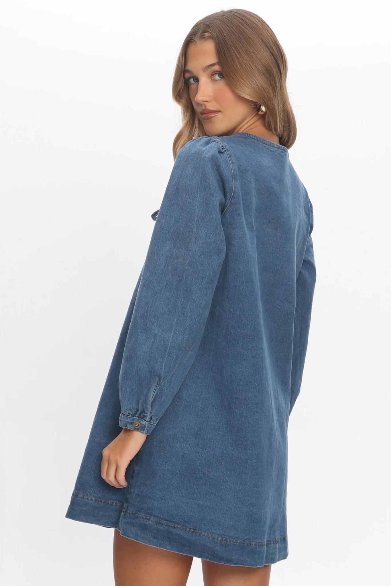 Salty Sea Long Sleeve Mini Dress Denim Blue - Image 2