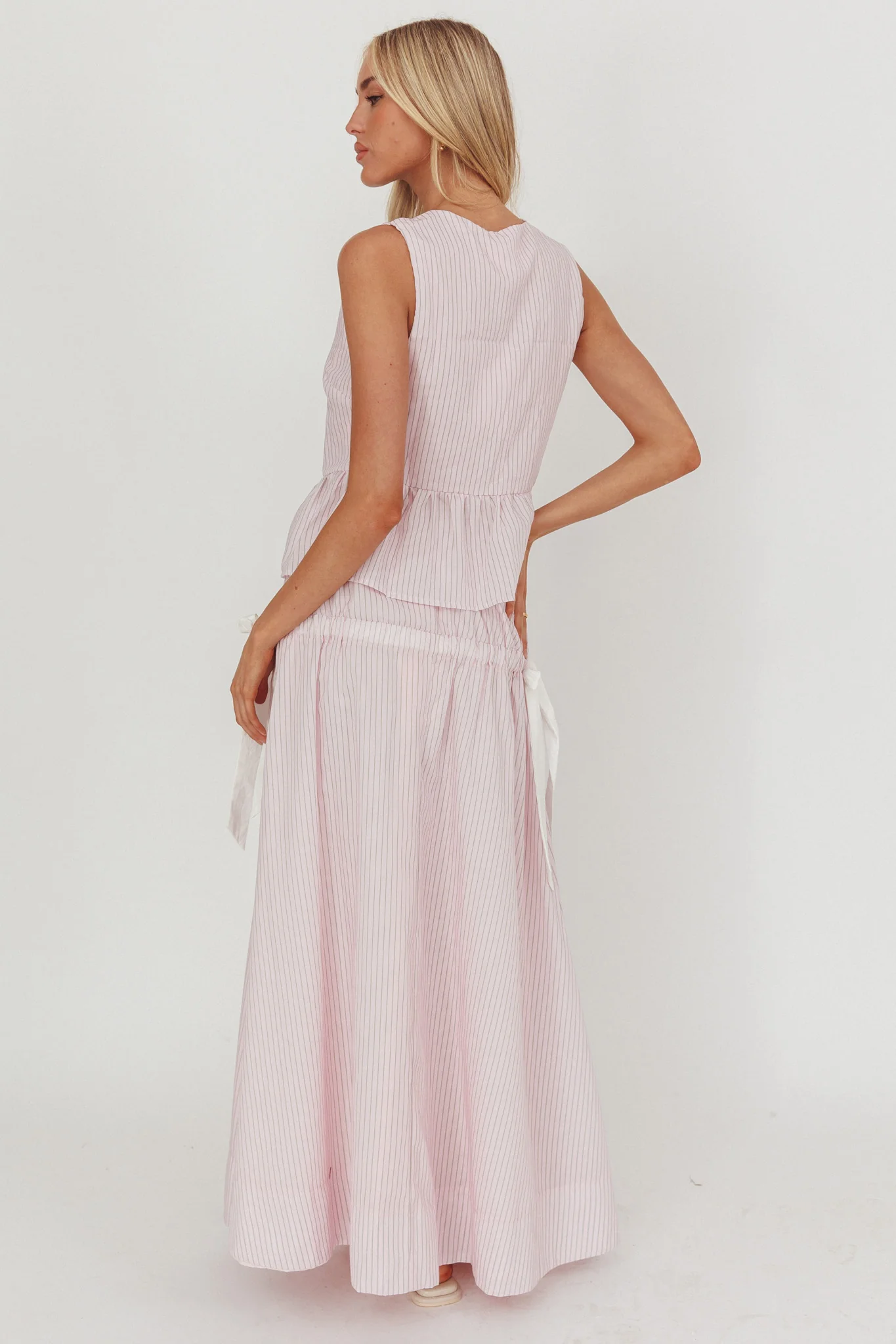 Salty Sea Side Bow Maxi Skirt Blush Stripe - Image 2