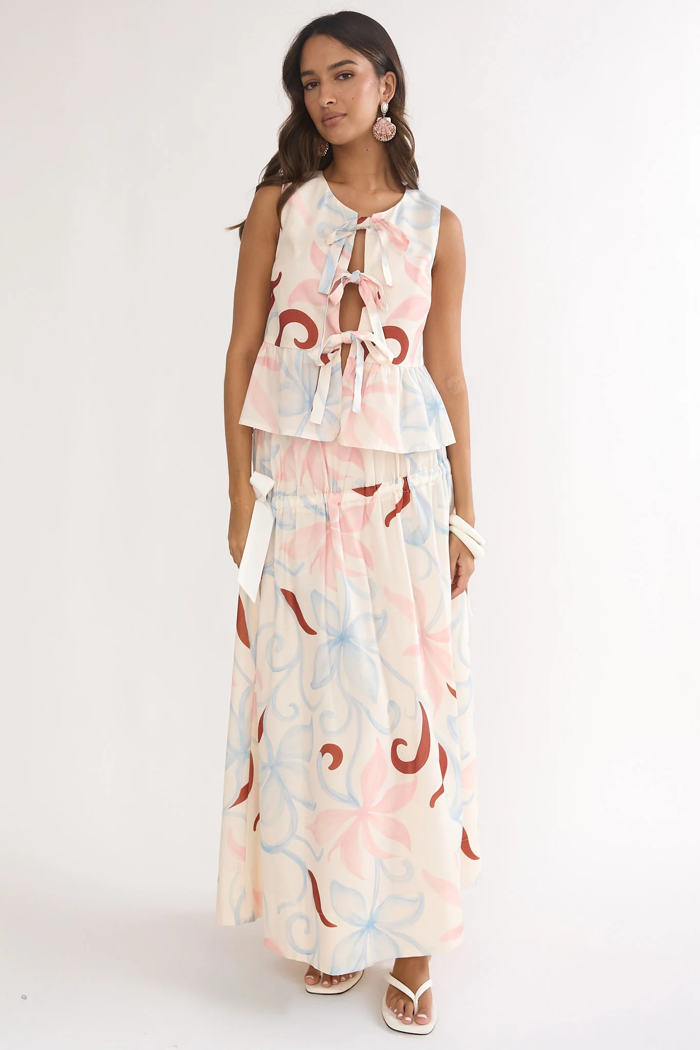Salty Sea Side Bow Maxi Skirt Floral