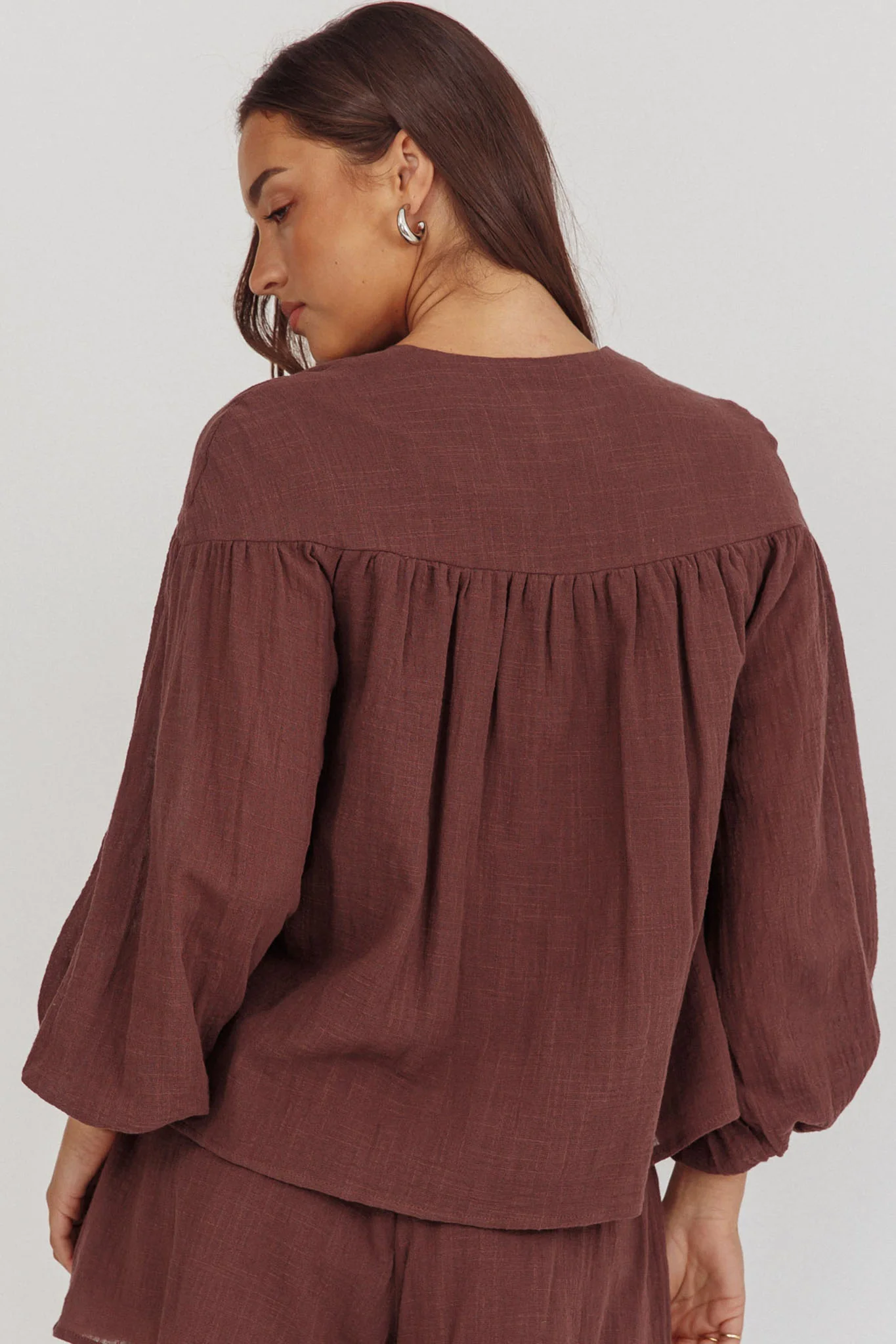 Salty Sea Tie Front Blouse Top Chocolate - Image 2
