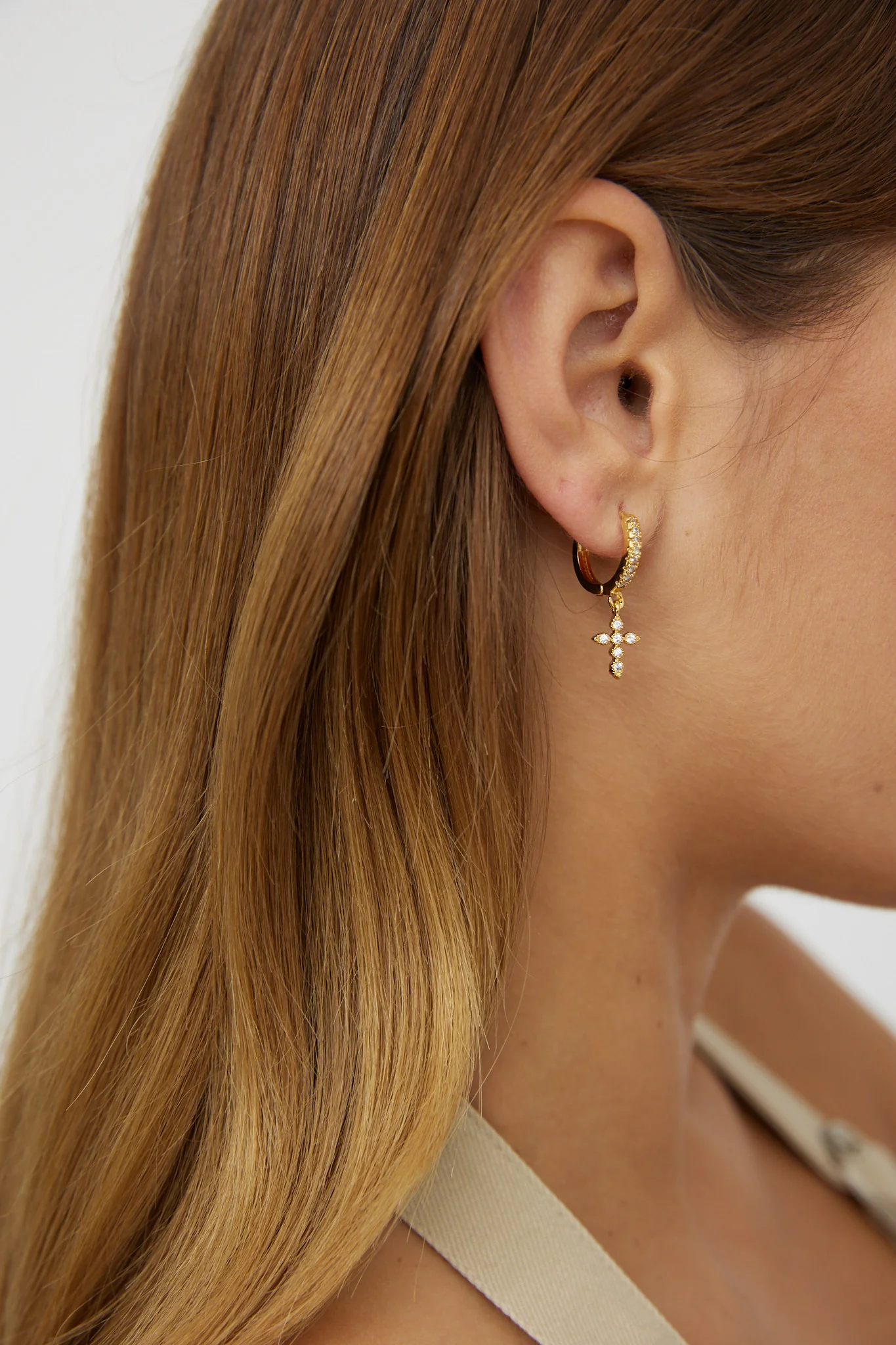 Salvation Zircon Cross Earrings Gold - Image 2
