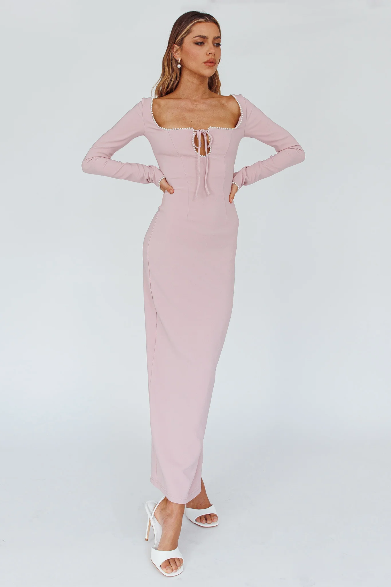 Samantha Pearl Detailing Midi Dress Blush - Image 5