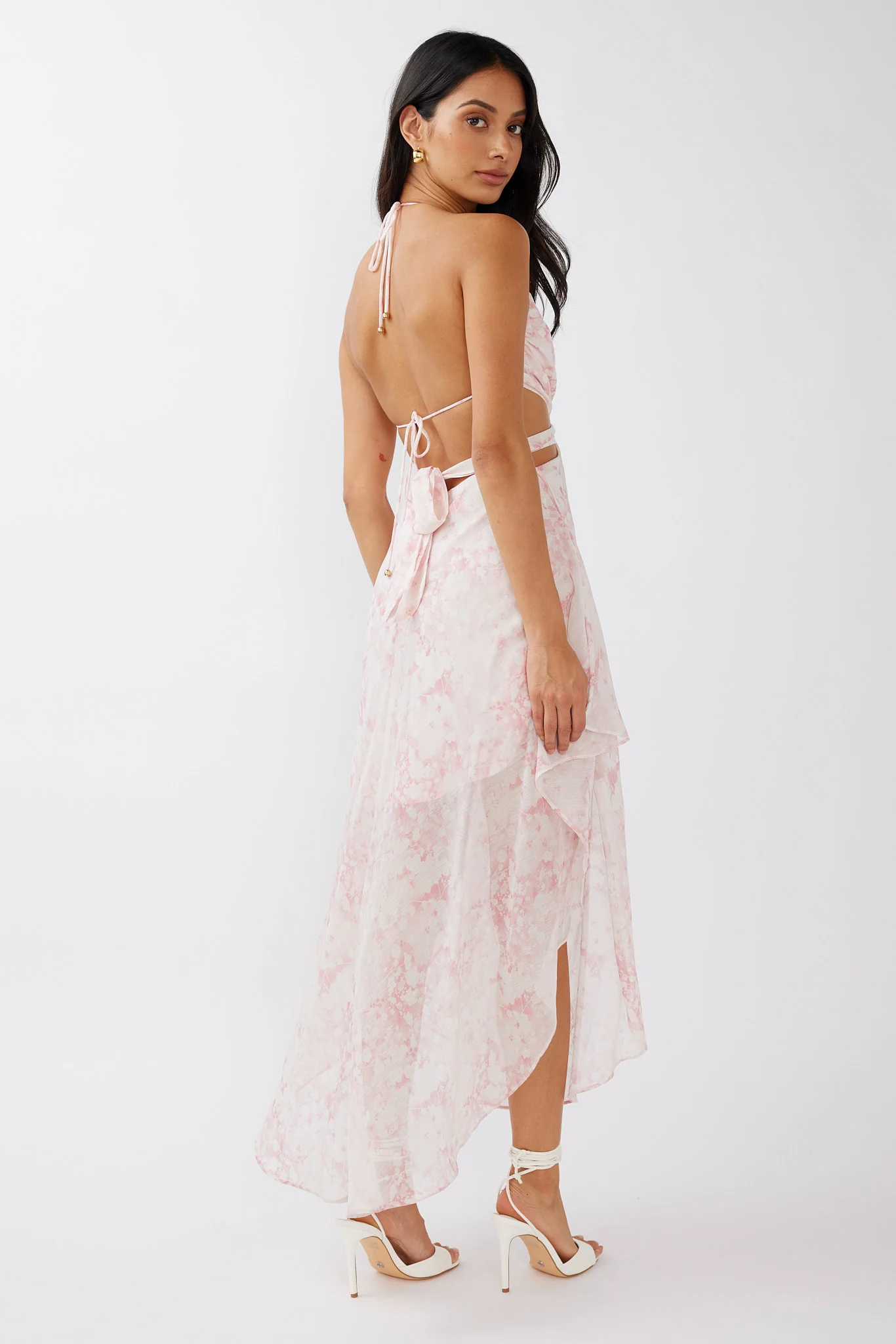 Samia Cut-Out Halterneck Midi Dress Print Blush - Image 2