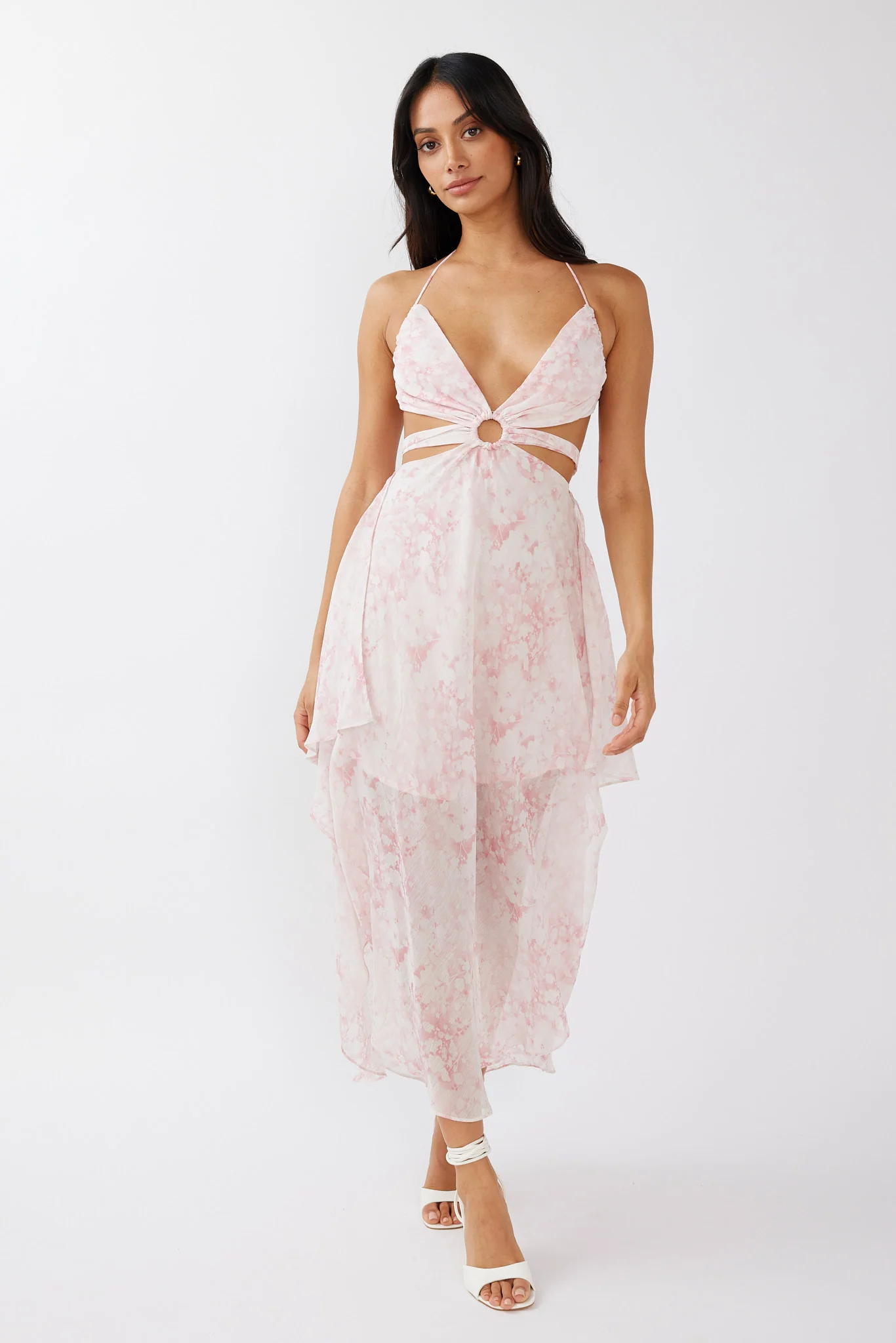 Samia Cut-Out Halterneck Midi Dress Print Blush - Image 5