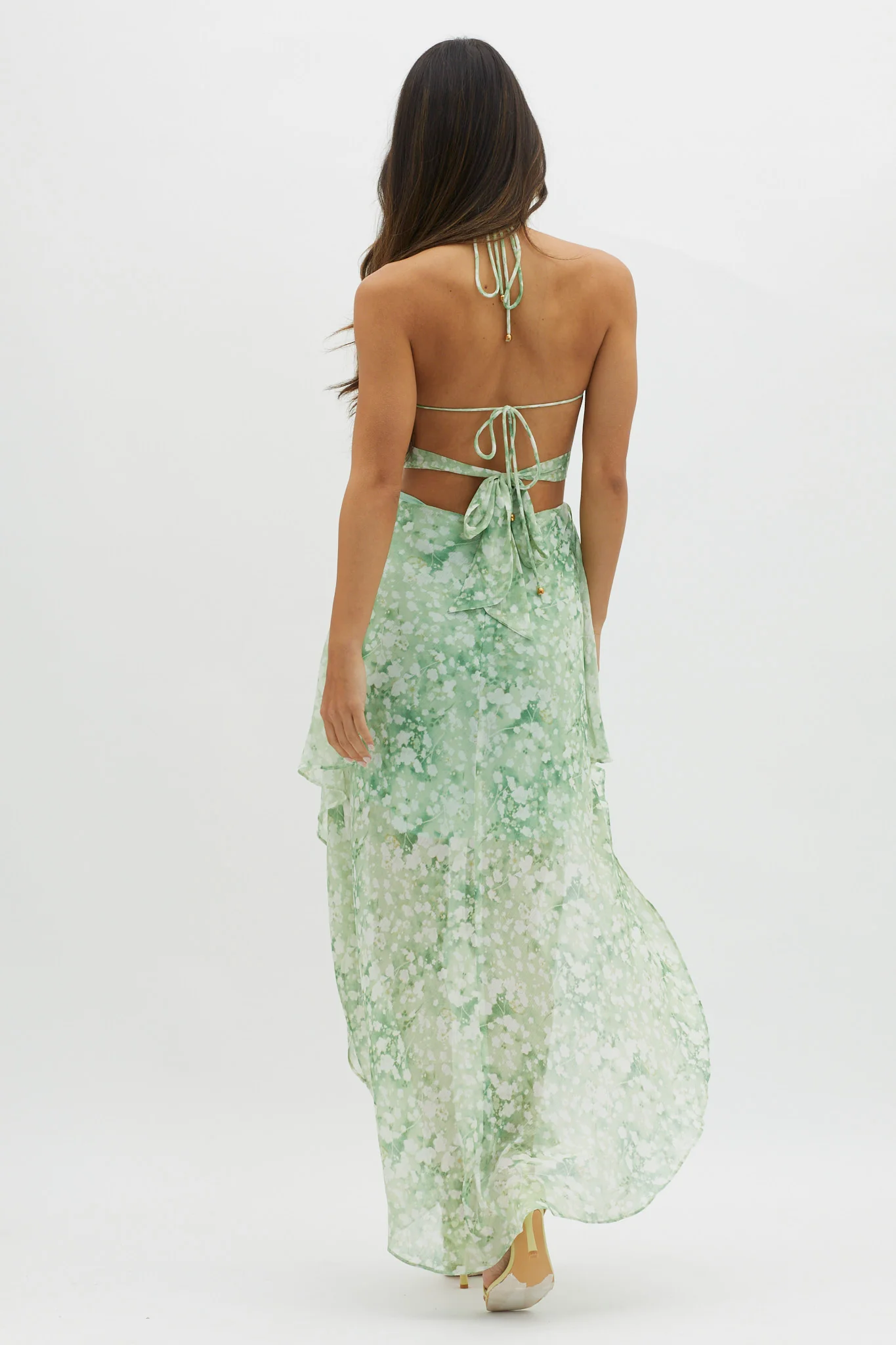 Samia Cut-Out Halterneck Midi Dress Print Green - Image 2