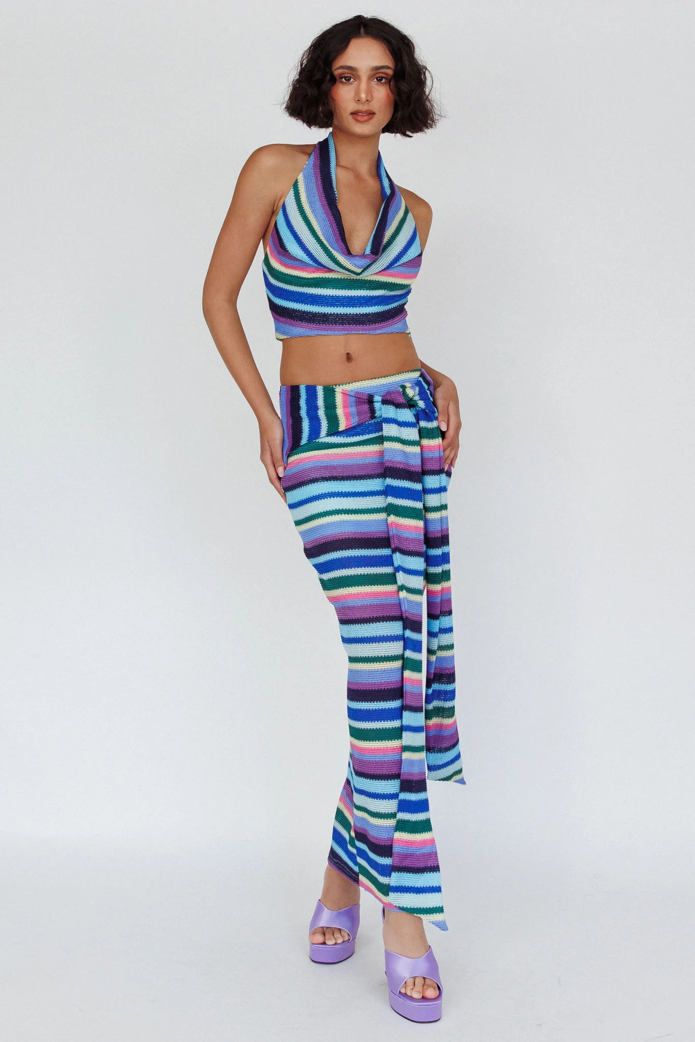Sammi Halter Crop Top Purple Multi - Image 3