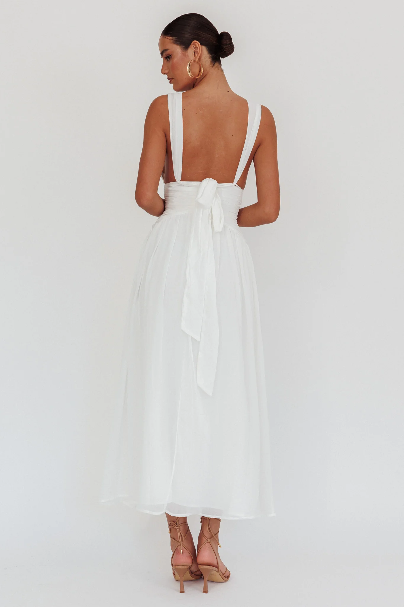 Sammi Ruched Waist Tied Back Maxi Dress White - Image 2
