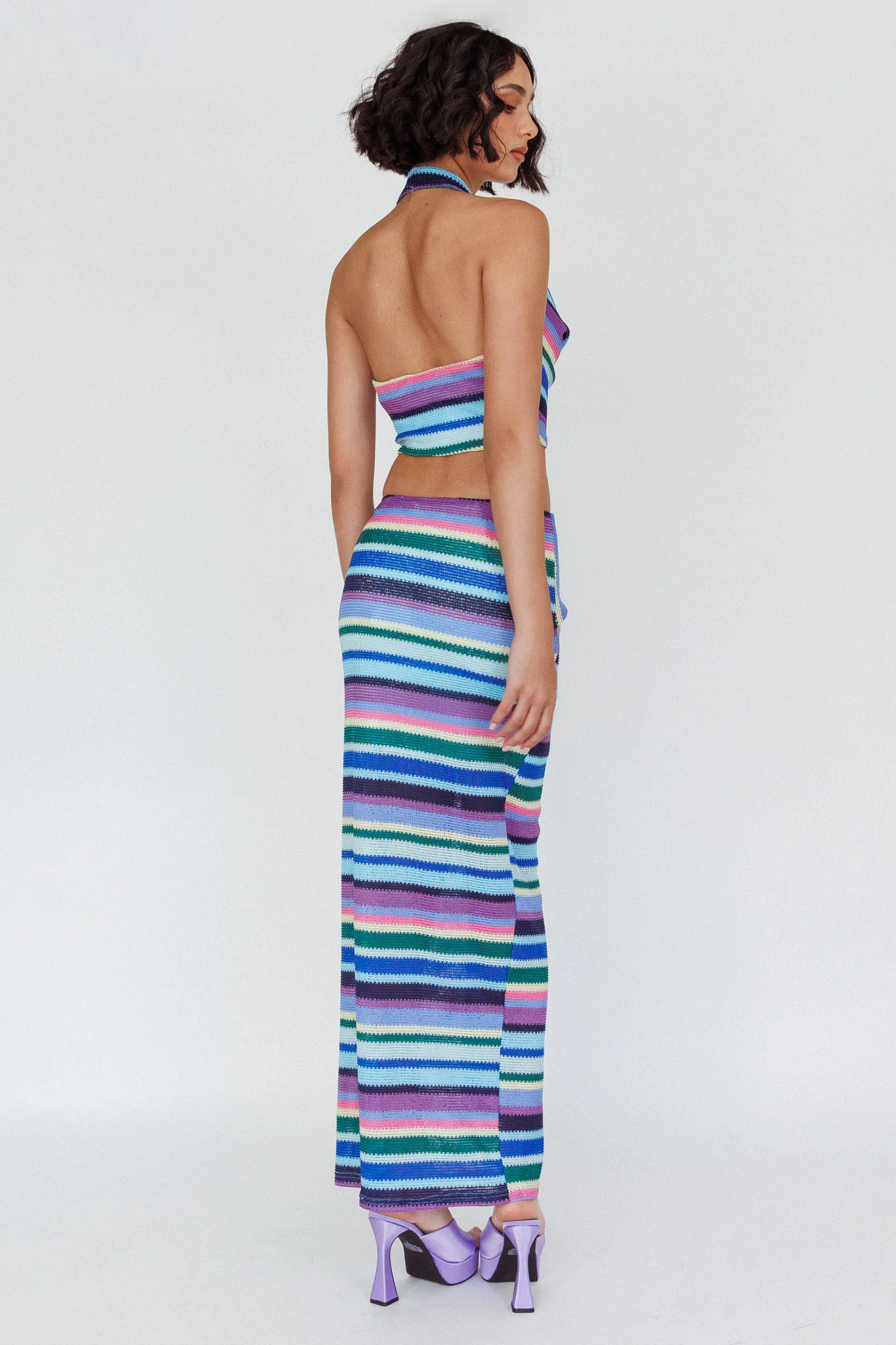 Sammi Tie Waist Knit Maxi Skirt Purple Multi - Image 3