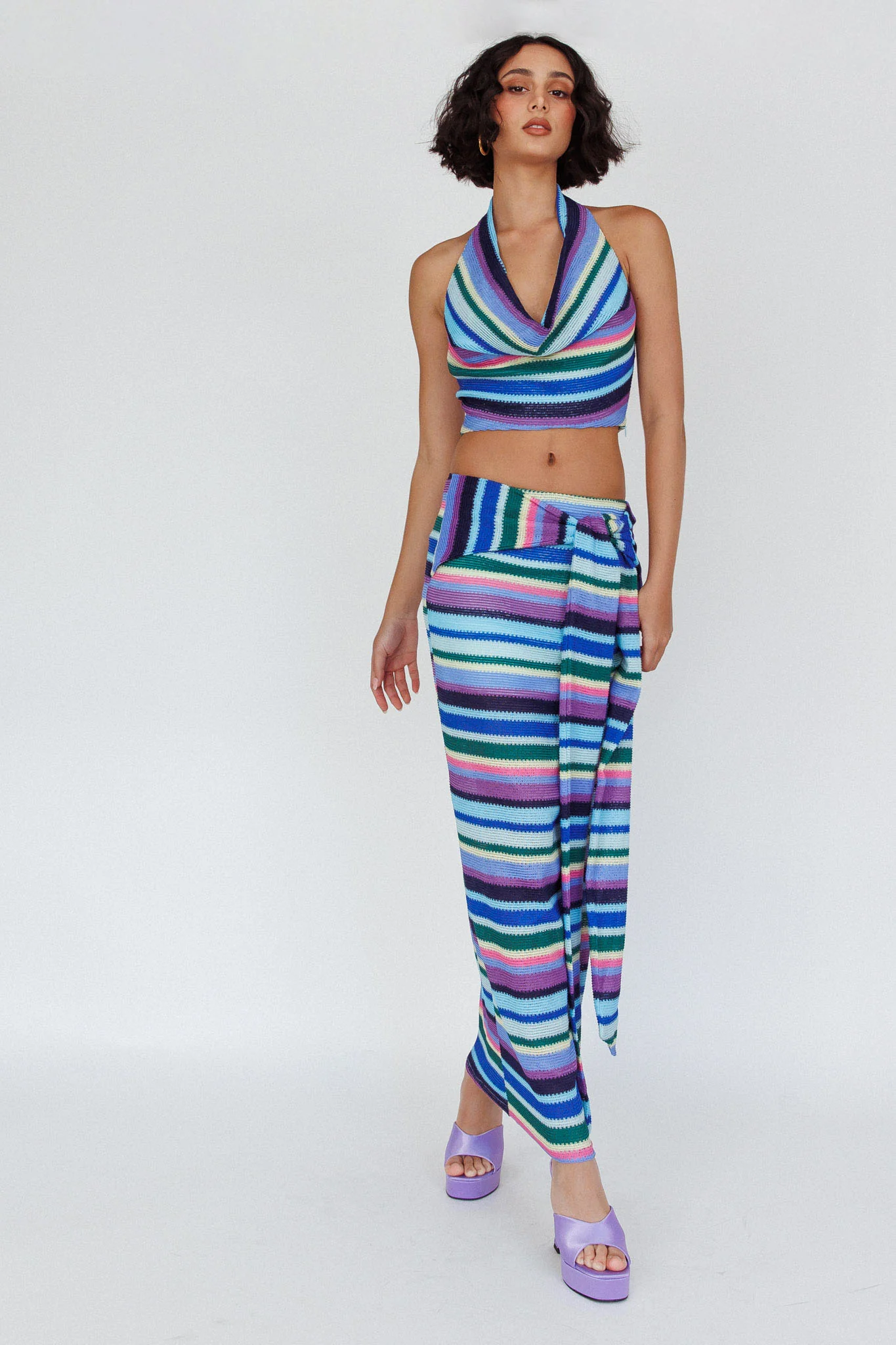 Sammi Tie Waist Knit Maxi Skirt Purple Multi - Image 4