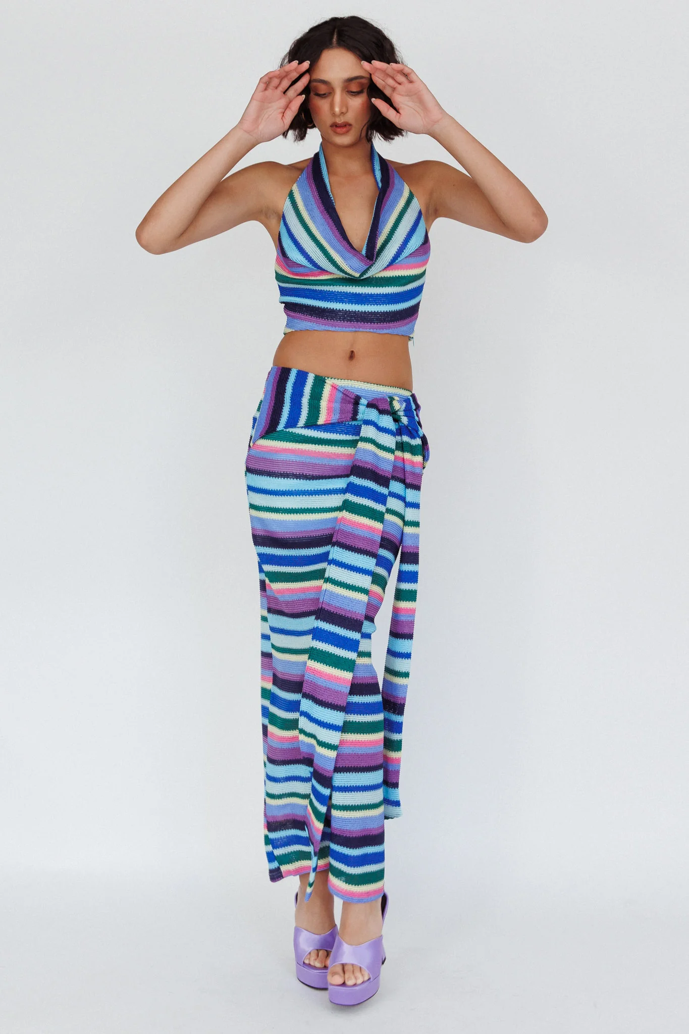 Sammi Tie Waist Knit Maxi Skirt Purple Multi - Image 5