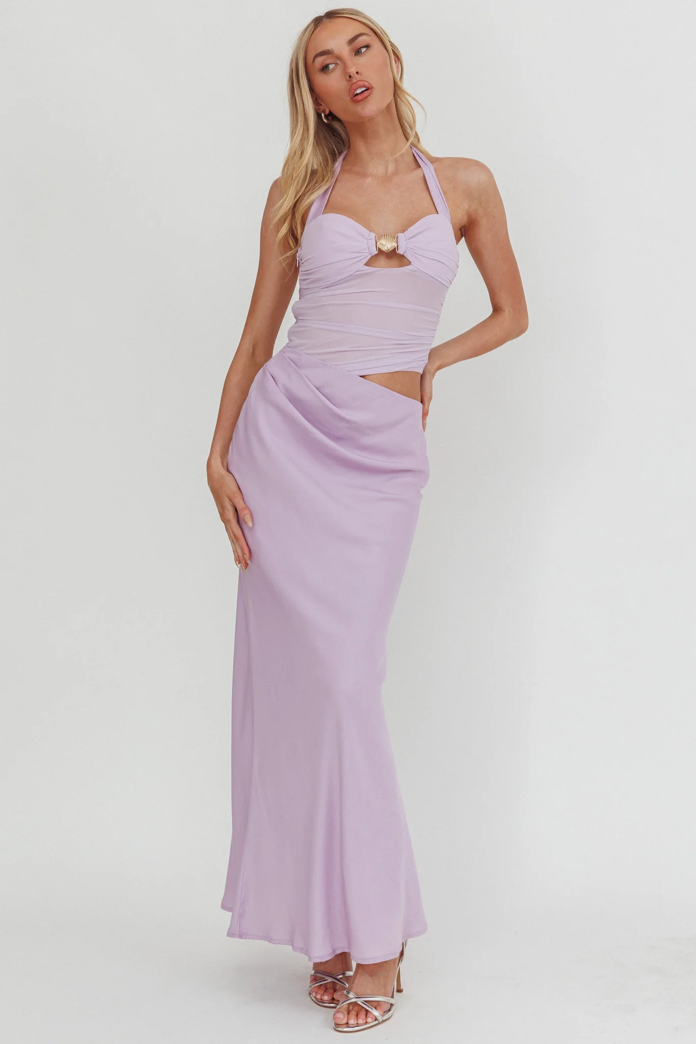 Sandy Shell Buckle Halter Maxi Dress Lilac - Image 5