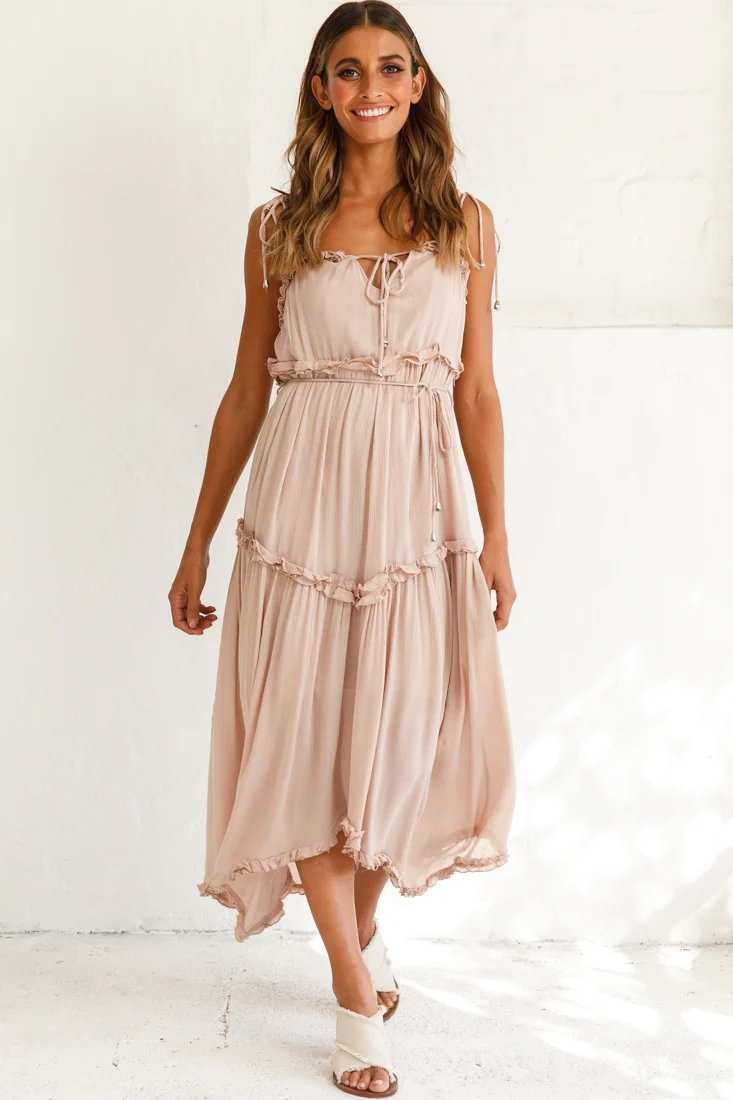 Santa Monica String Tie Maxi Dress Beige - Image 6