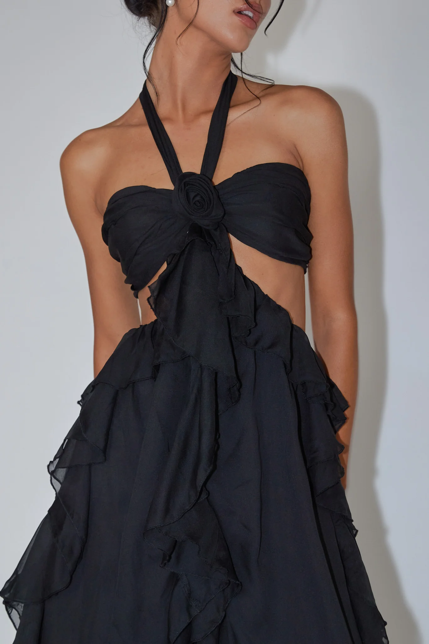 Santiago Cut-Out Ruffle Maxi Dress Black - Image 5