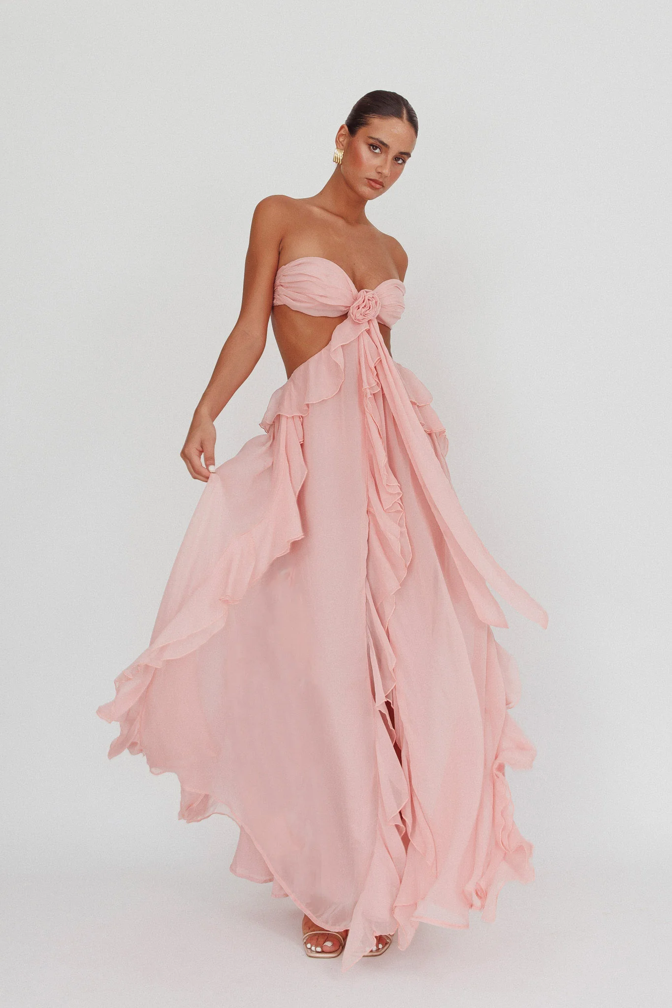 Santiago Cut-Out Ruffle Maxi Dress Blush - Image 3