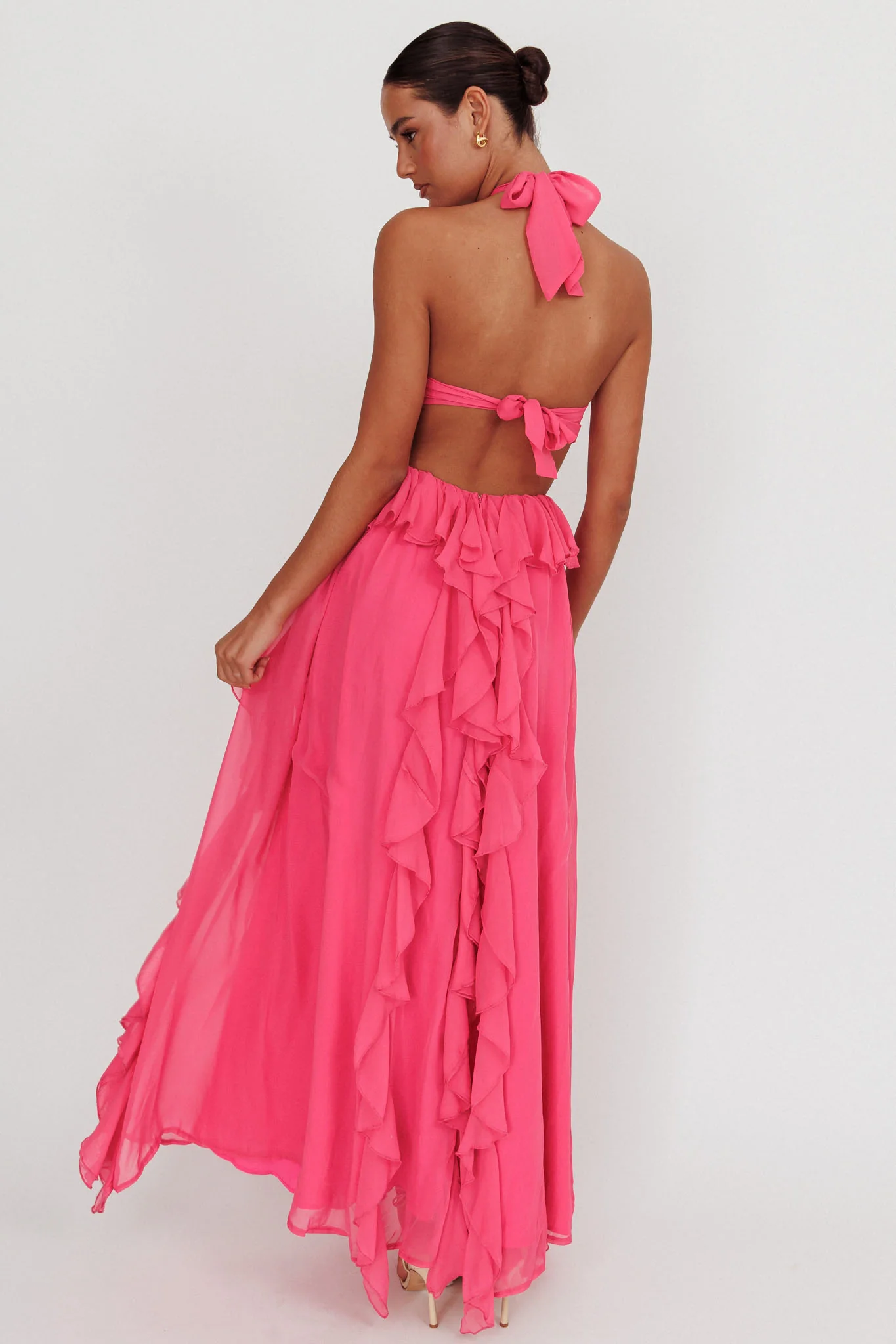 Santiago Cut-Out Ruffle Maxi Dress Fuchsia - Image 3