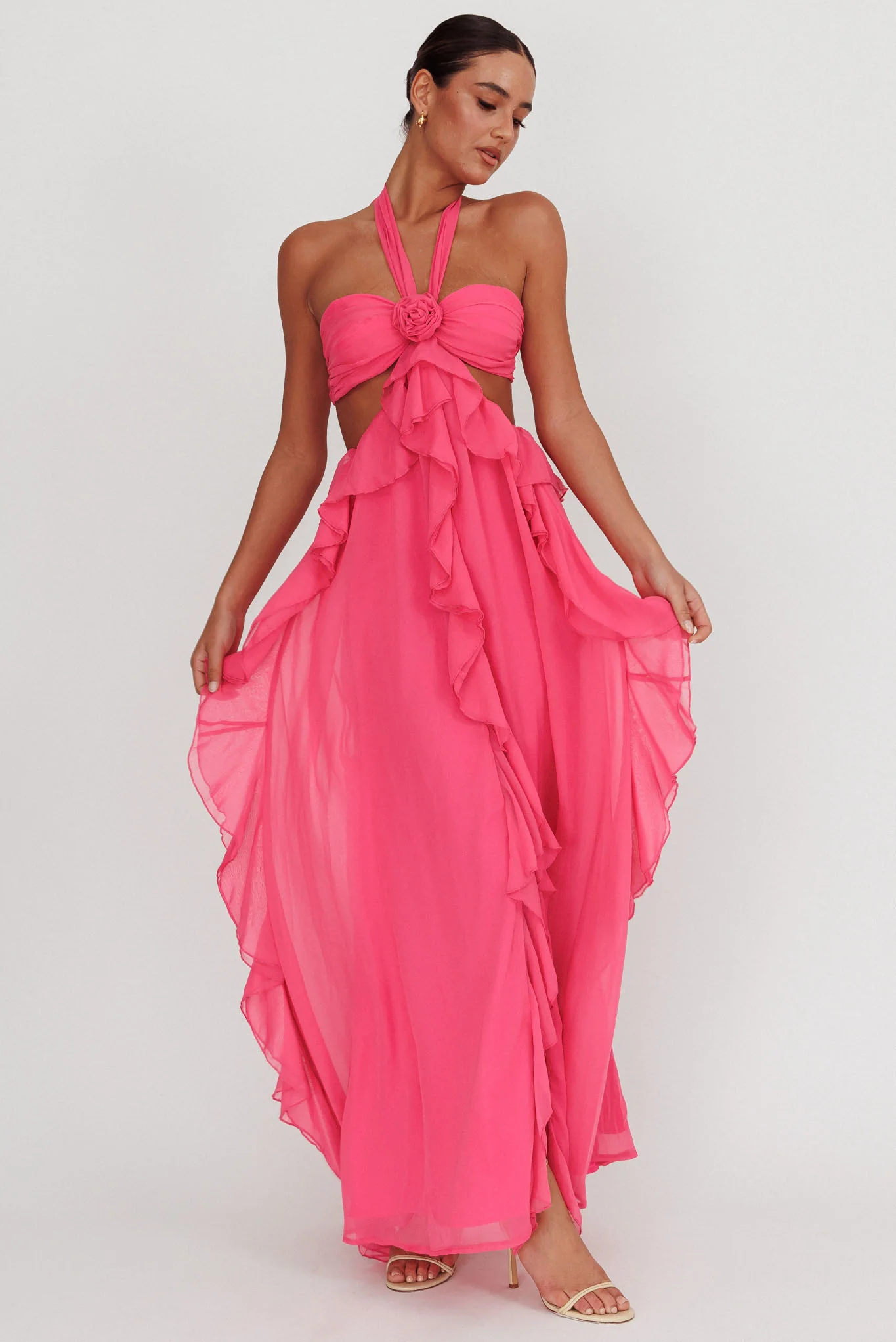 Santiago Cut-Out Ruffle Maxi Dress Fuchsia - Image 4