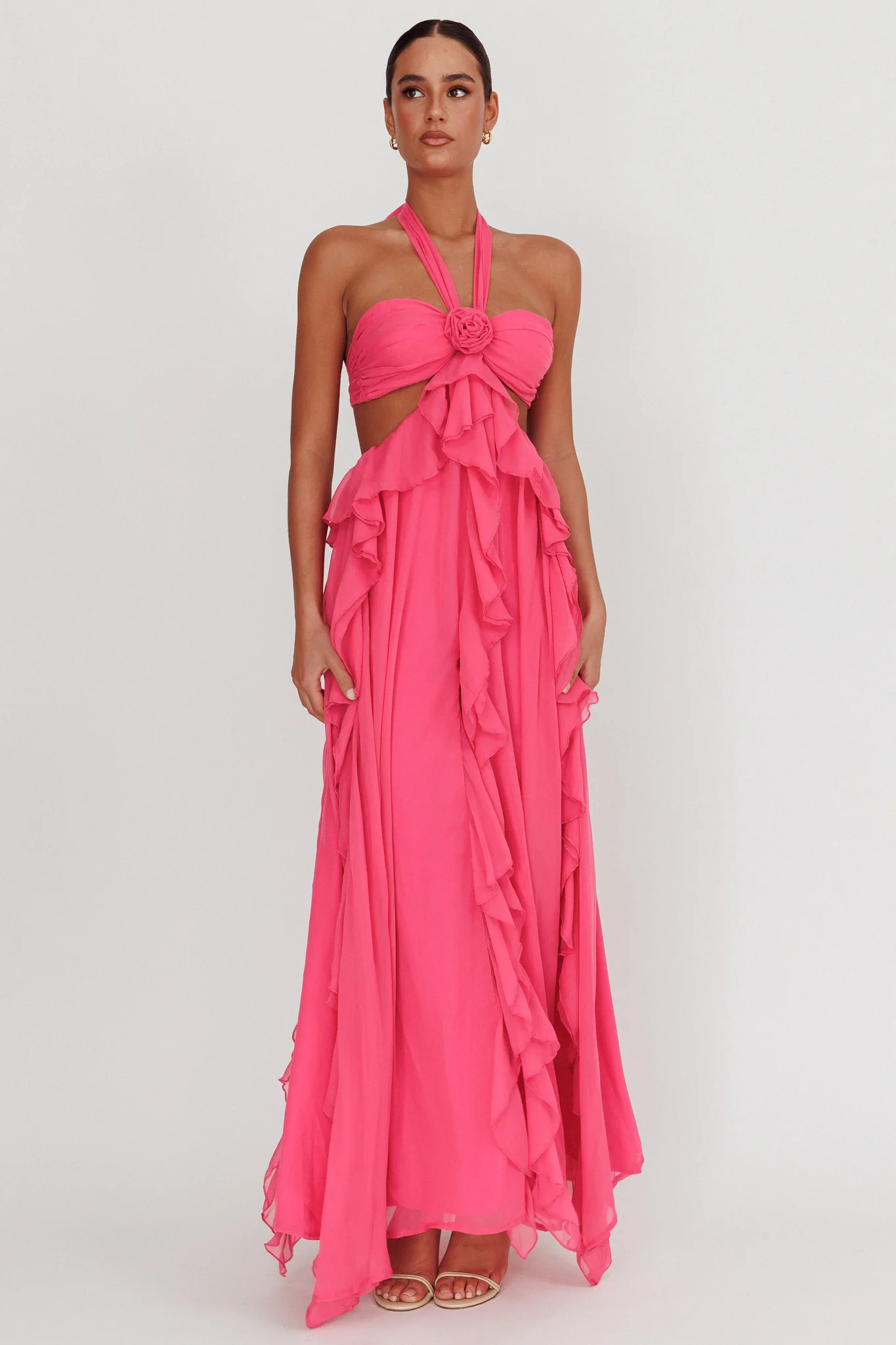 Santiago Cut-Out Ruffle Maxi Dress Fuchsia - Image 6
