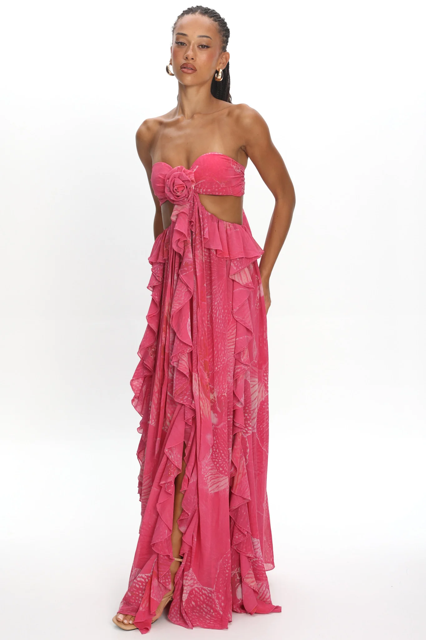Santiago Cut-Out Ruffle Maxi Dress Print Pink - Image 5