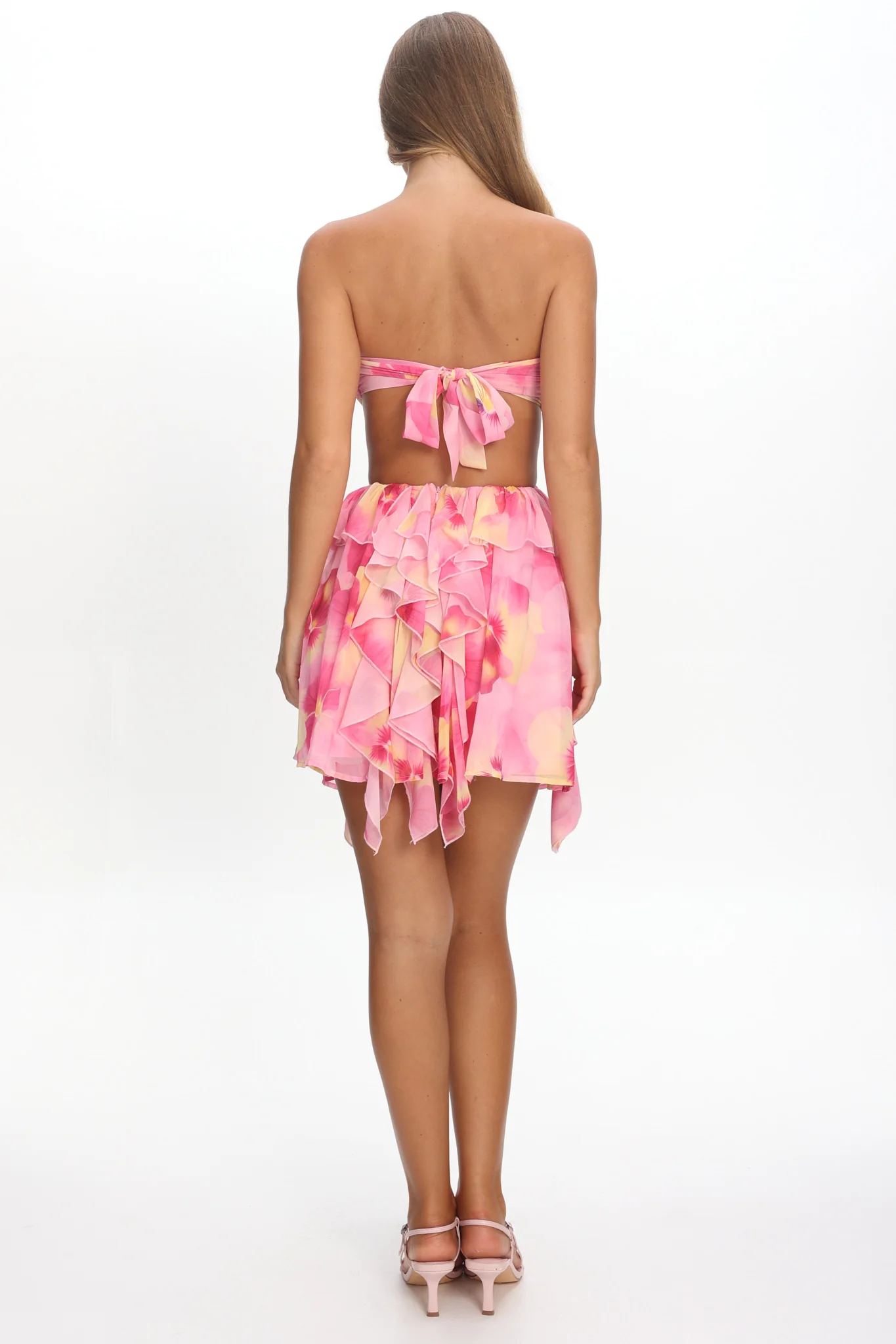 Santiago Cut-Out Ruffle Mini Dress Print Pink - Image 3