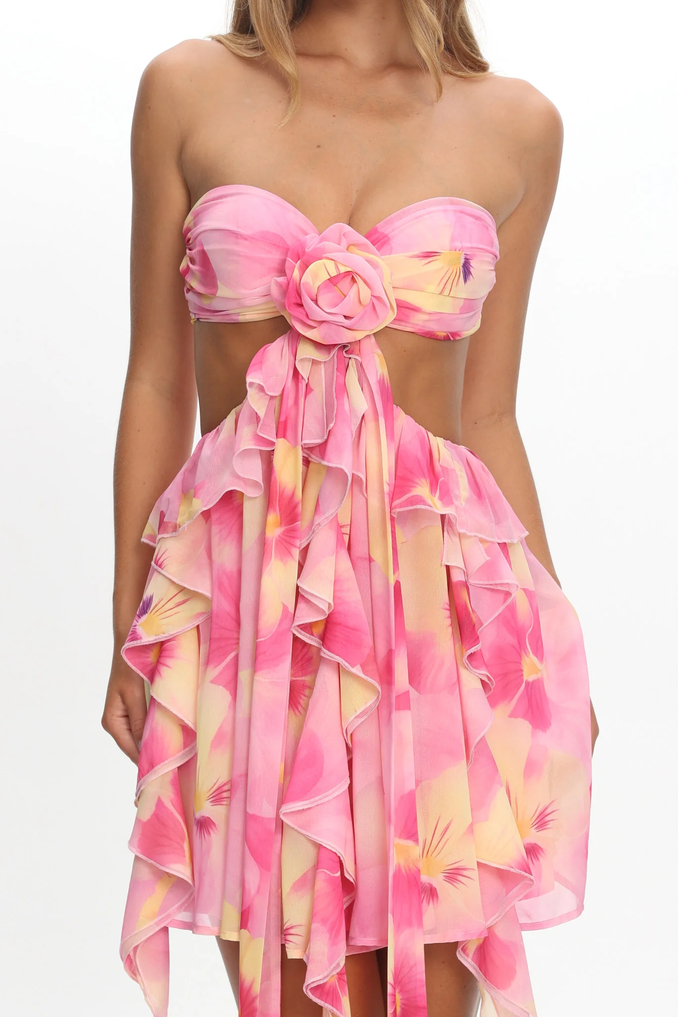 Santiago Cut-Out Ruffle Mini Dress Print Pink - Image 4