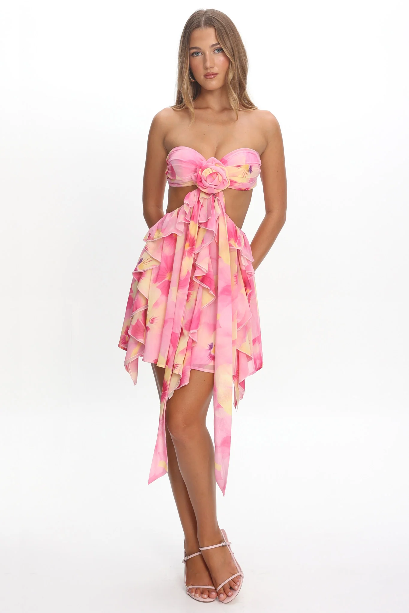 Santiago Cut-Out Ruffle Mini Dress Print Pink - Image 5