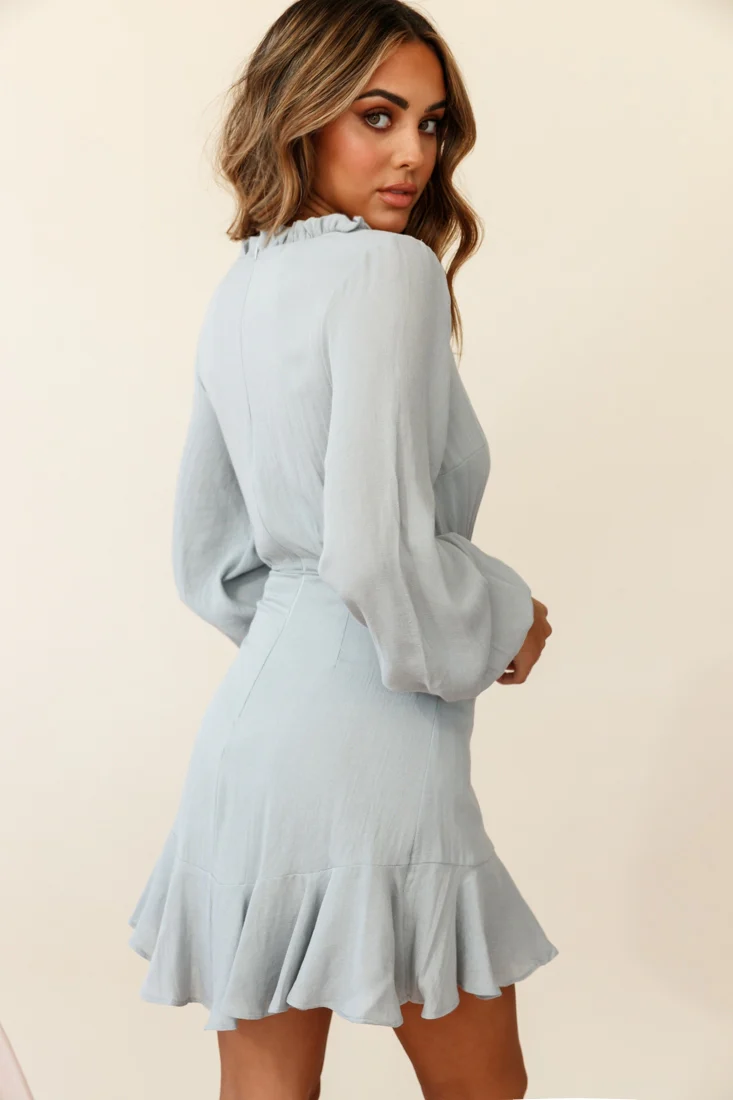 Santorini Long Sleeve String Tie Dress Grey - Image 3