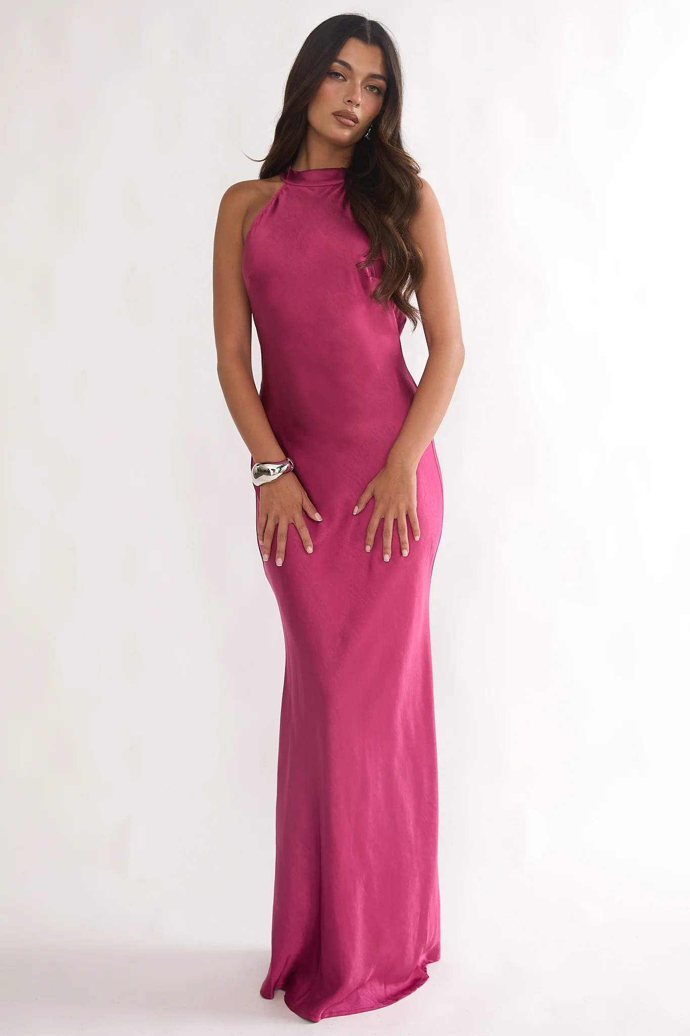 Saphirra Open Cowl Back Maxi Dress Berry - Image 5