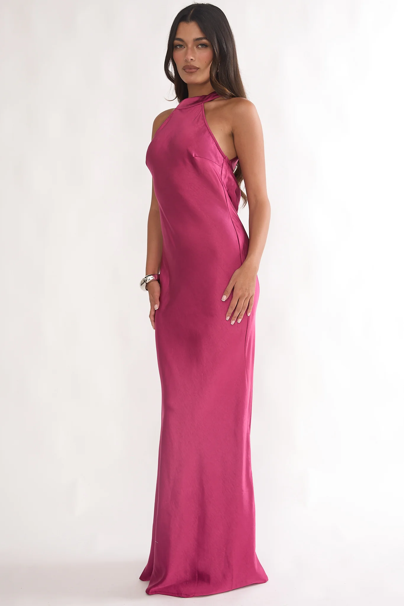 Saphirra Open Cowl Back Maxi Dress Berry - Image 6