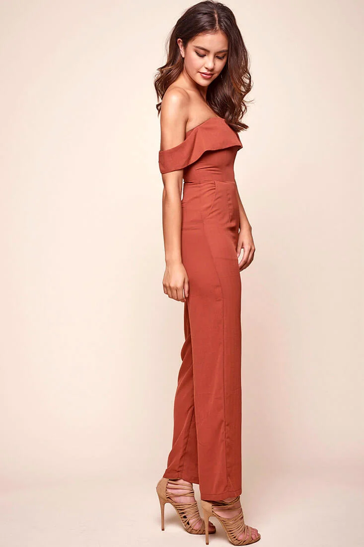 Sarah Dressy Ruffle Top Jumpsuit Orange Rust - Image 3
