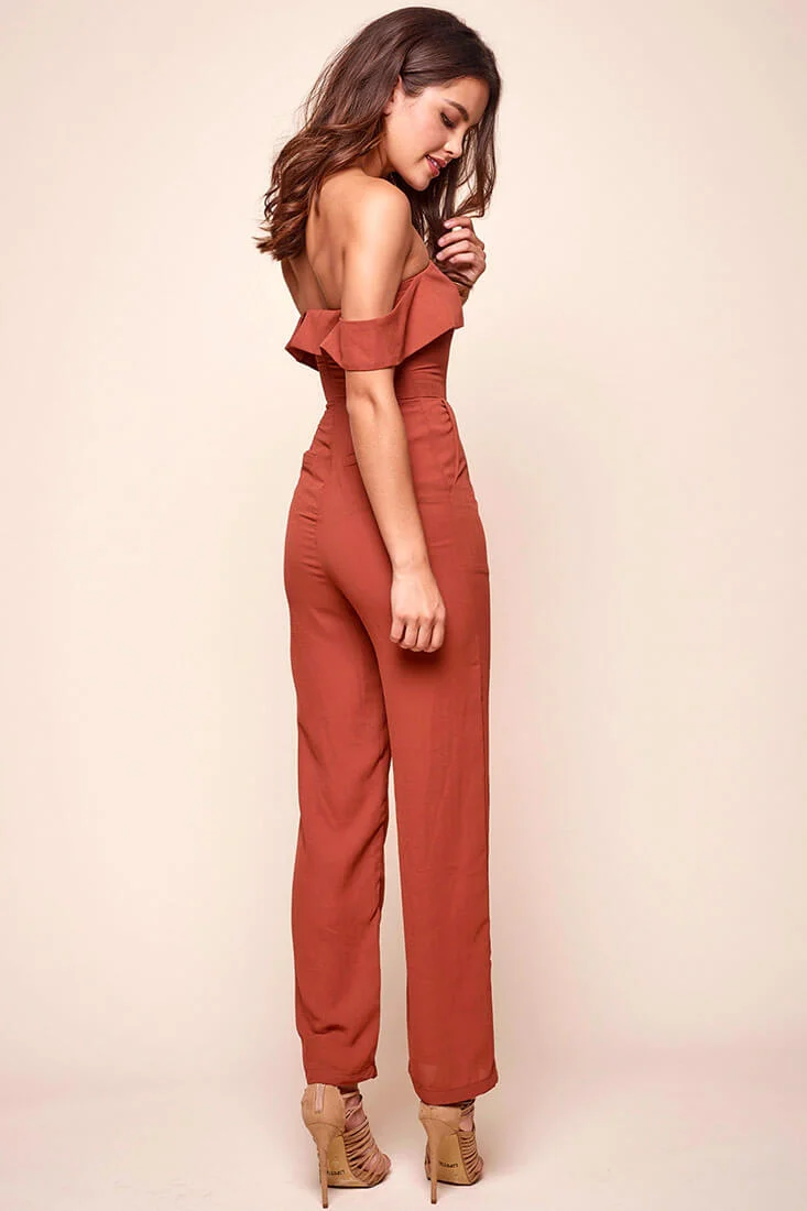 Sarah Dressy Ruffle Top Jumpsuit Orange Rust - Image 4
