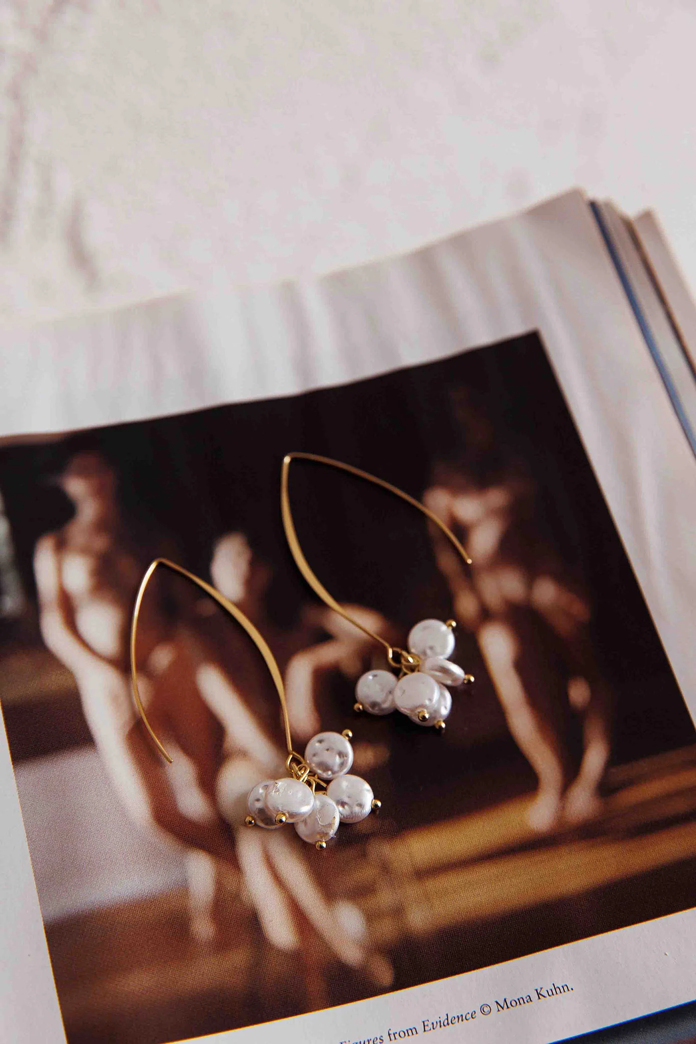 Sarah Pearl Accent Long Hook Earrings Gold - Image 3