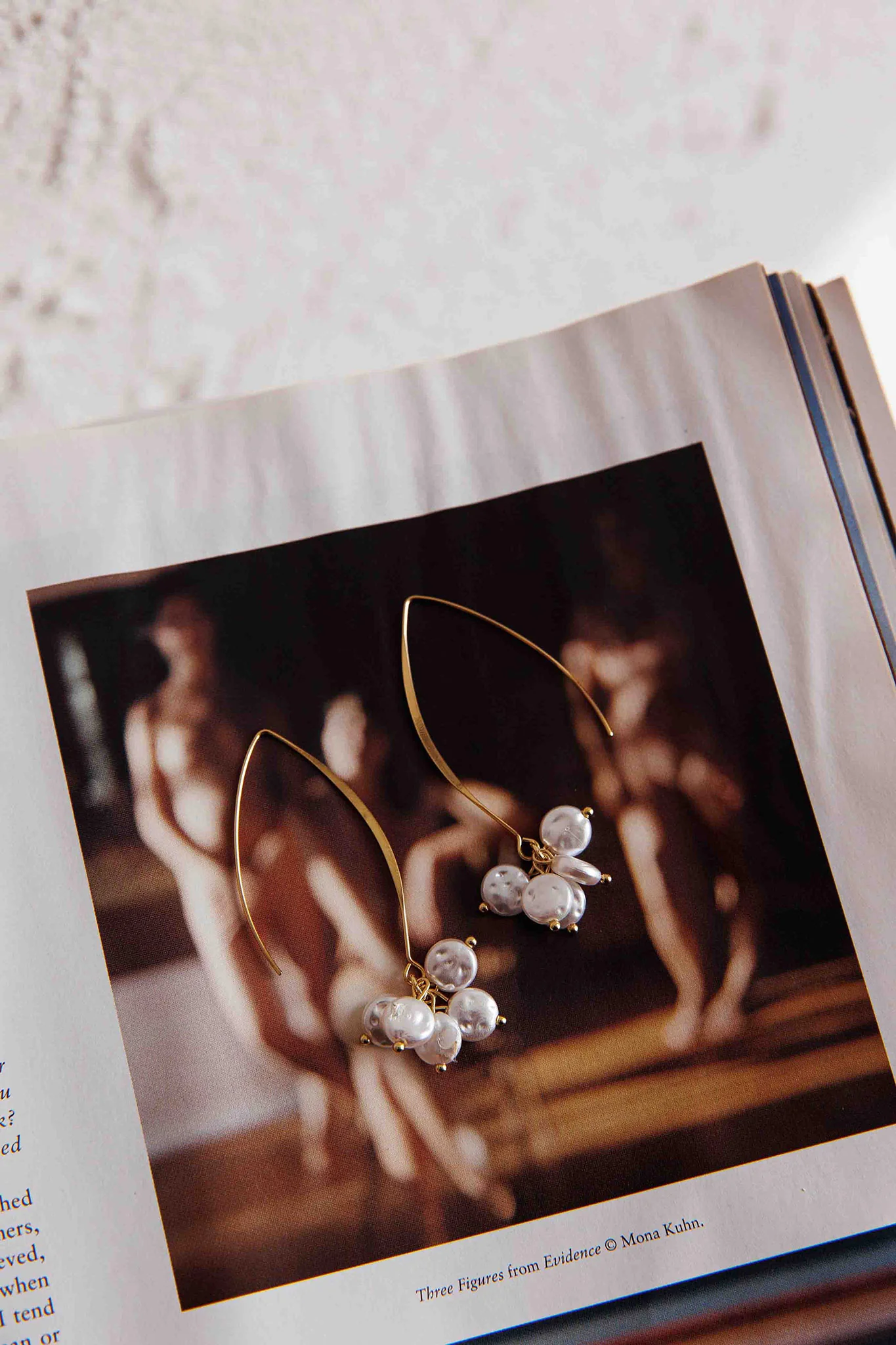 Sarah Pearl Accent Long Hook Earrings Gold - Image 5
