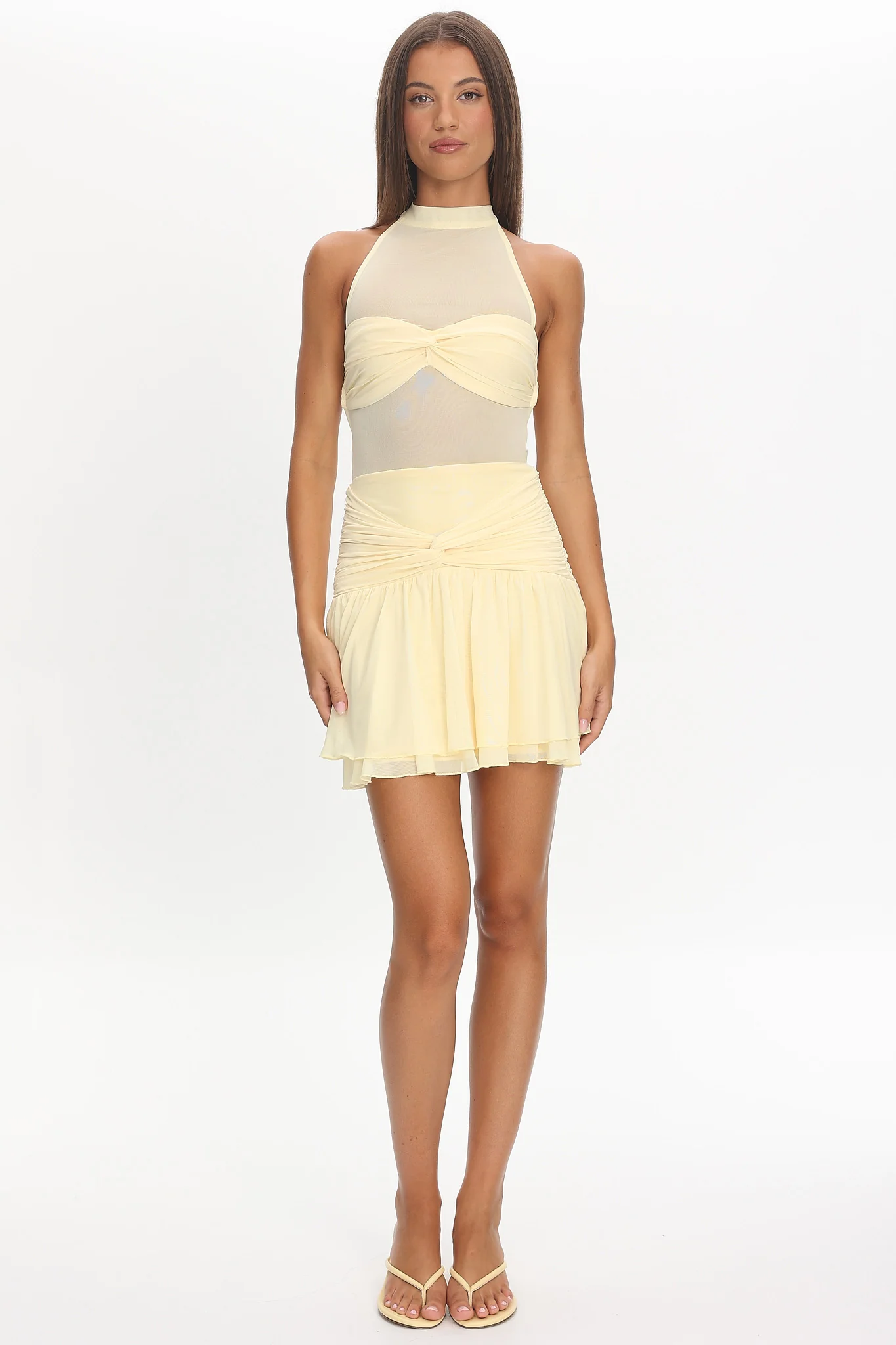 Savina Sheer Bodice Mini Dress Lemon - Image 4