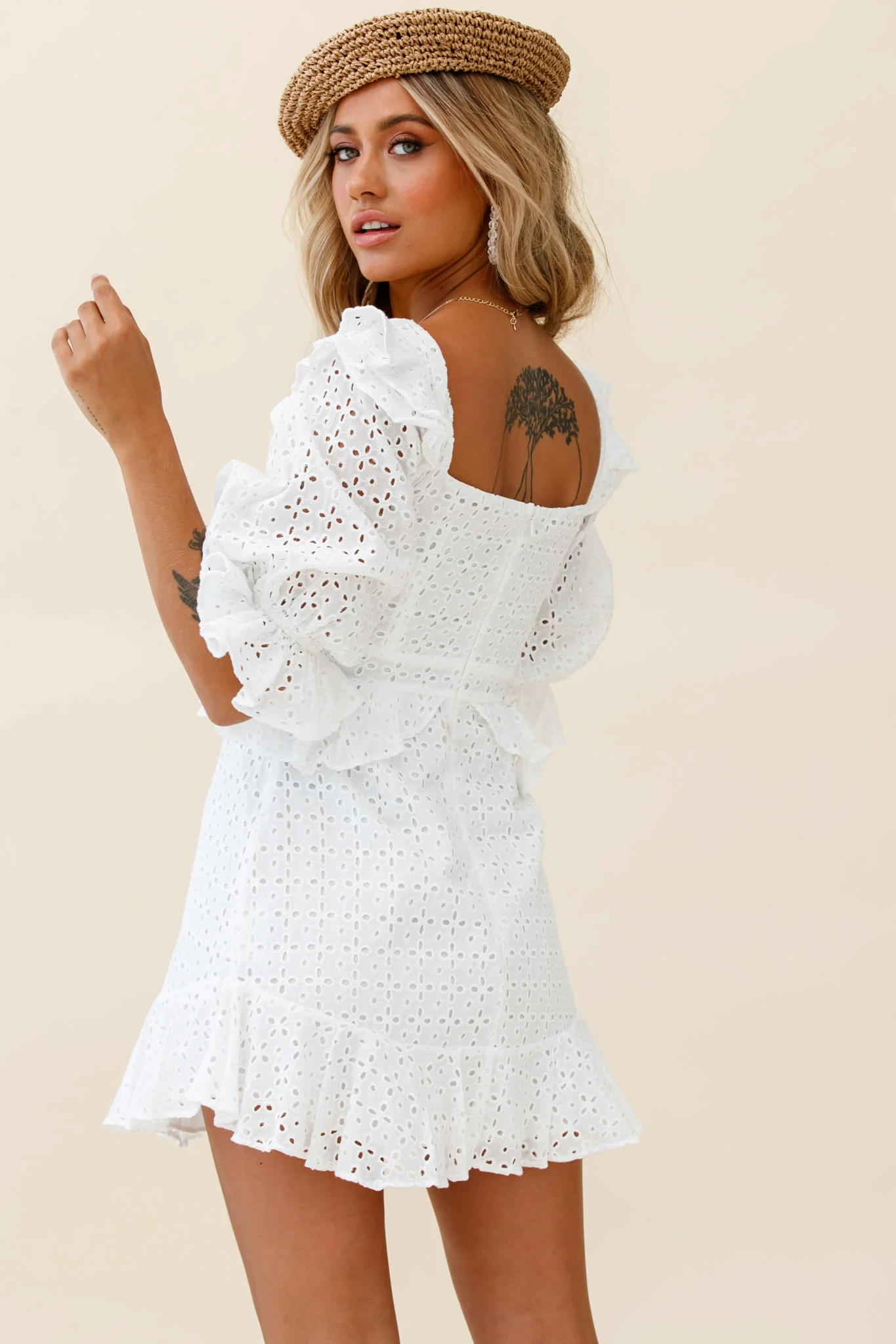 Say That Again Bust Tie Ruffle Trim Dress White - Image 7
