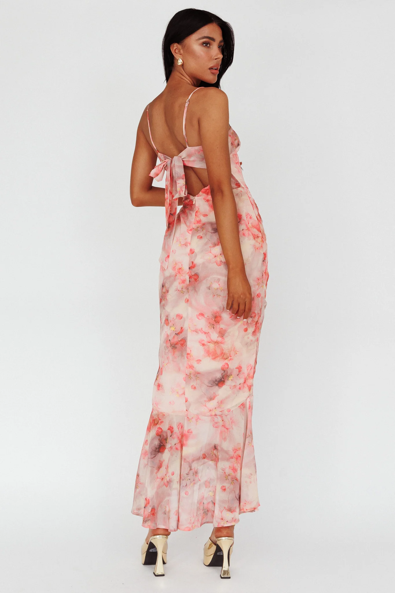 Sayna Ruched Front Midi Dress Floral Pink - Image 2