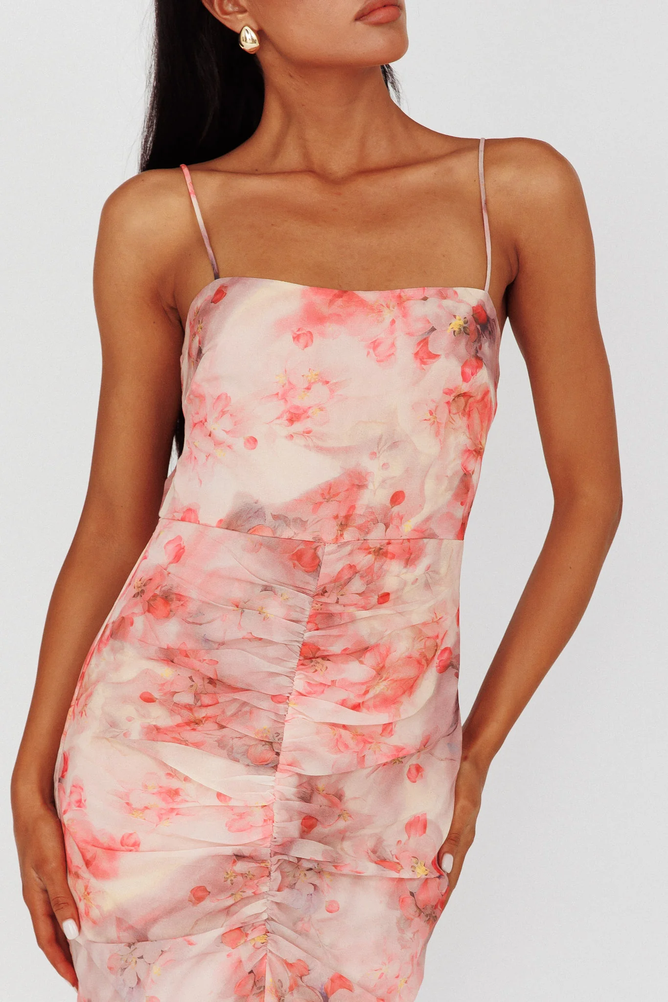 Sayna Ruched Front Midi Dress Floral Pink - Image 4