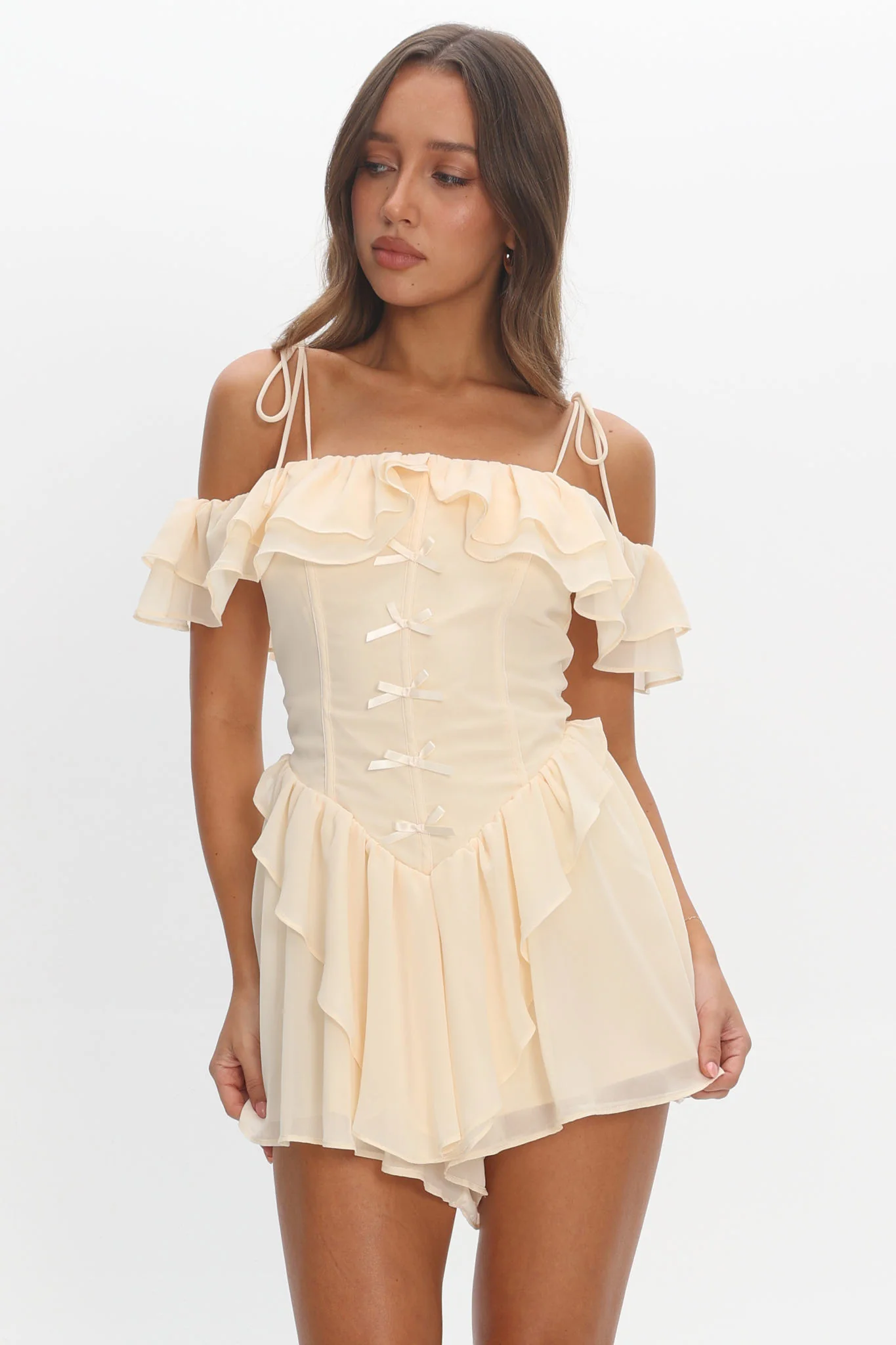 Scarlet Off-Shoulder Ruffle Romper Dress Butter - Image 5