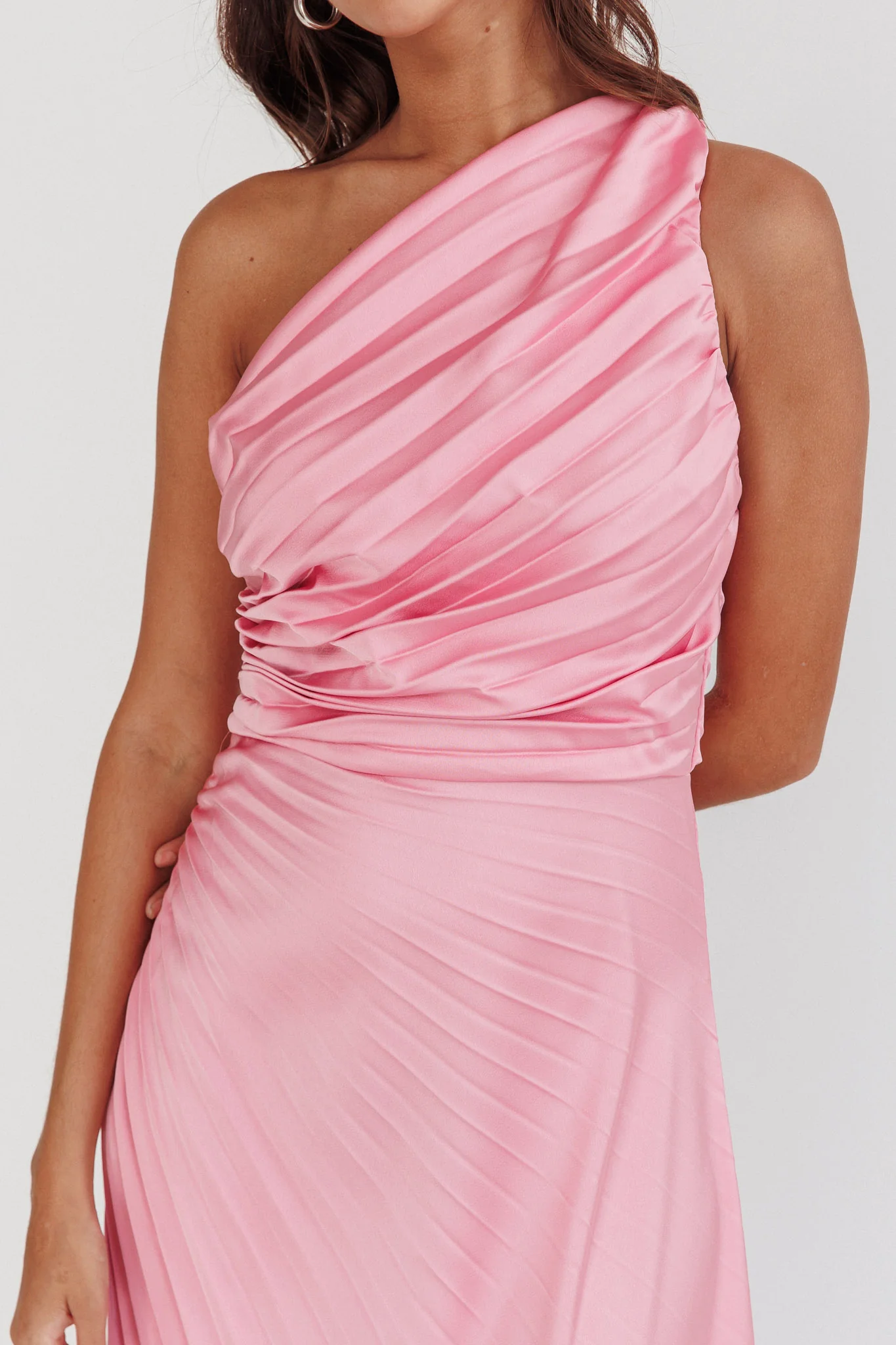 Scarlett One-Shoulder Pleat Maxi Dress Pink - Image 4