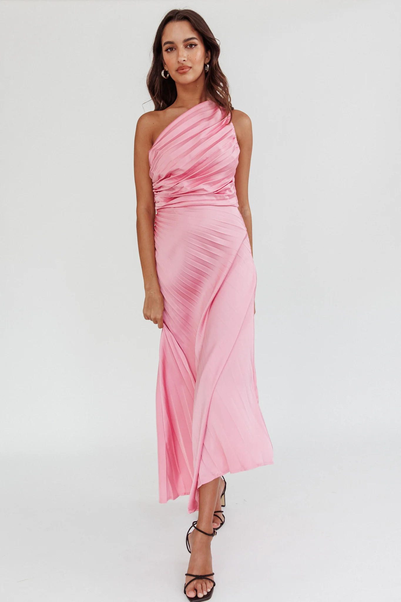 Scarlett One-Shoulder Pleat Maxi Dress Pink - Image 5