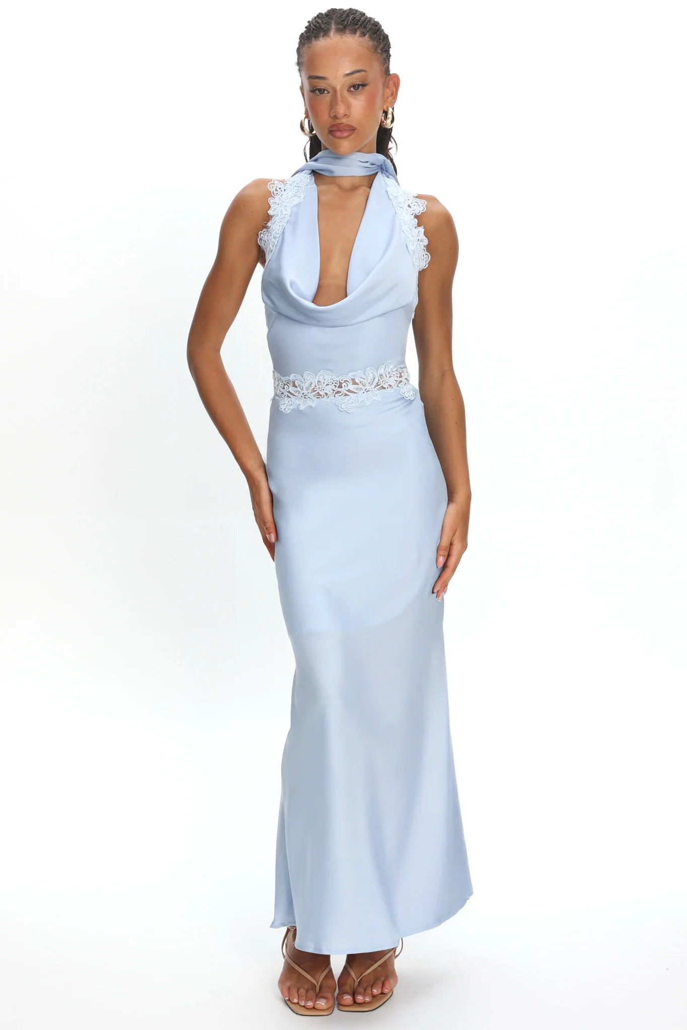Scotlyn Applique Trim Halter Maxi Dress Blue - Image 2