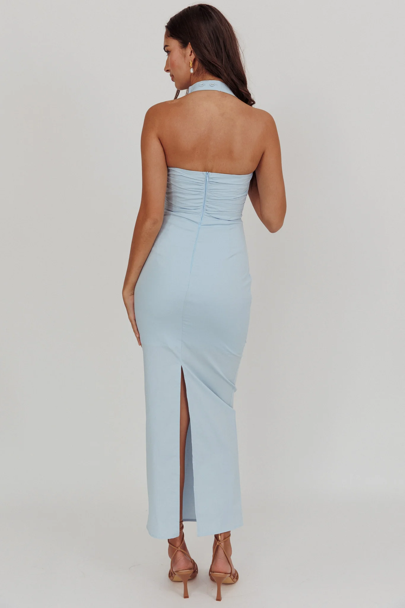 Scout Halterneck Ruched Maxi Dress Blue - Image 2